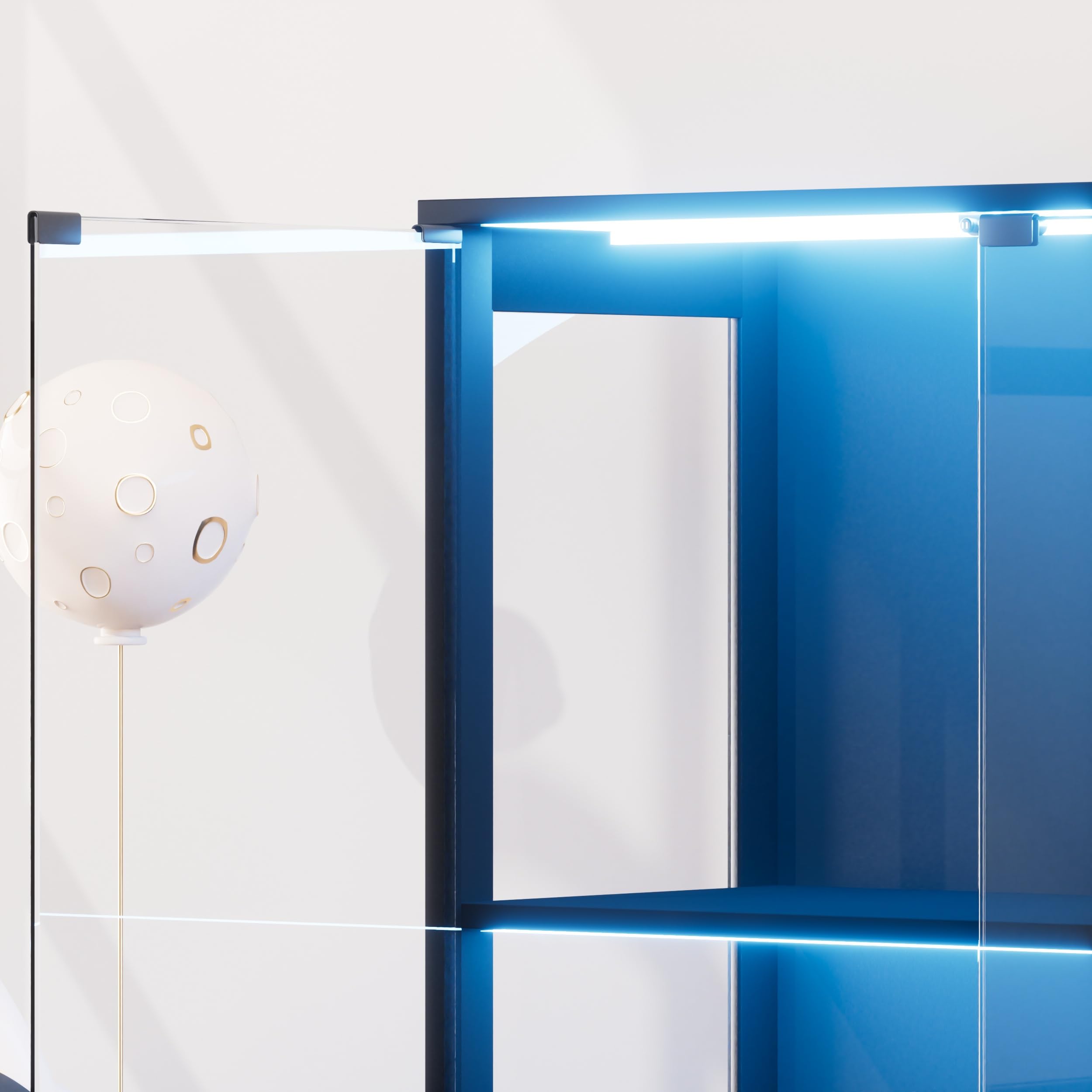Vitrina de cristal de cuatro niveles con iluminación LED y espacio de almacenamiento – vitrina de cristal independiente con puertas de cristal, sensores inteligentes y armario de pantalla a prueba de