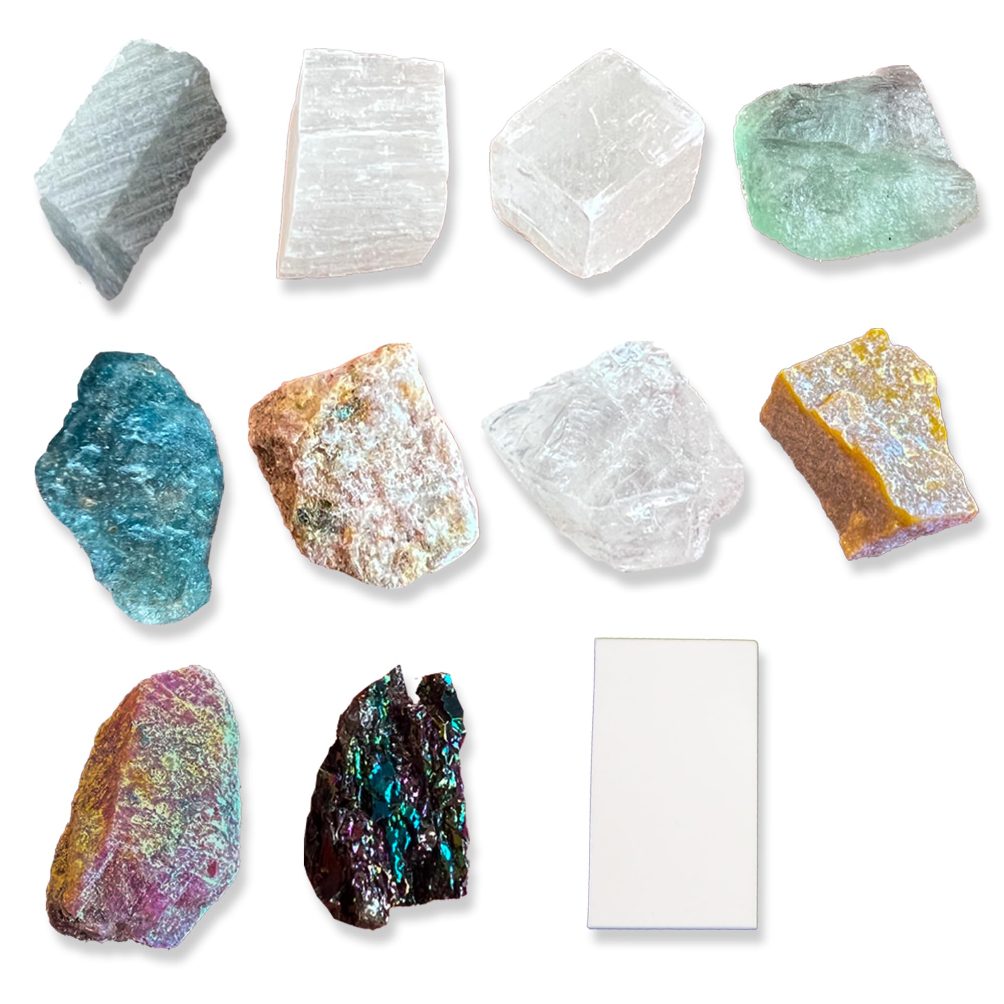 Colidcolor Moh's Hardness Test Kit - Include 10 Rock Mineral Specimens and 1 Unglazed Porcelain Streak Plates for Exploring Identifying Studying Geology and Earth Science