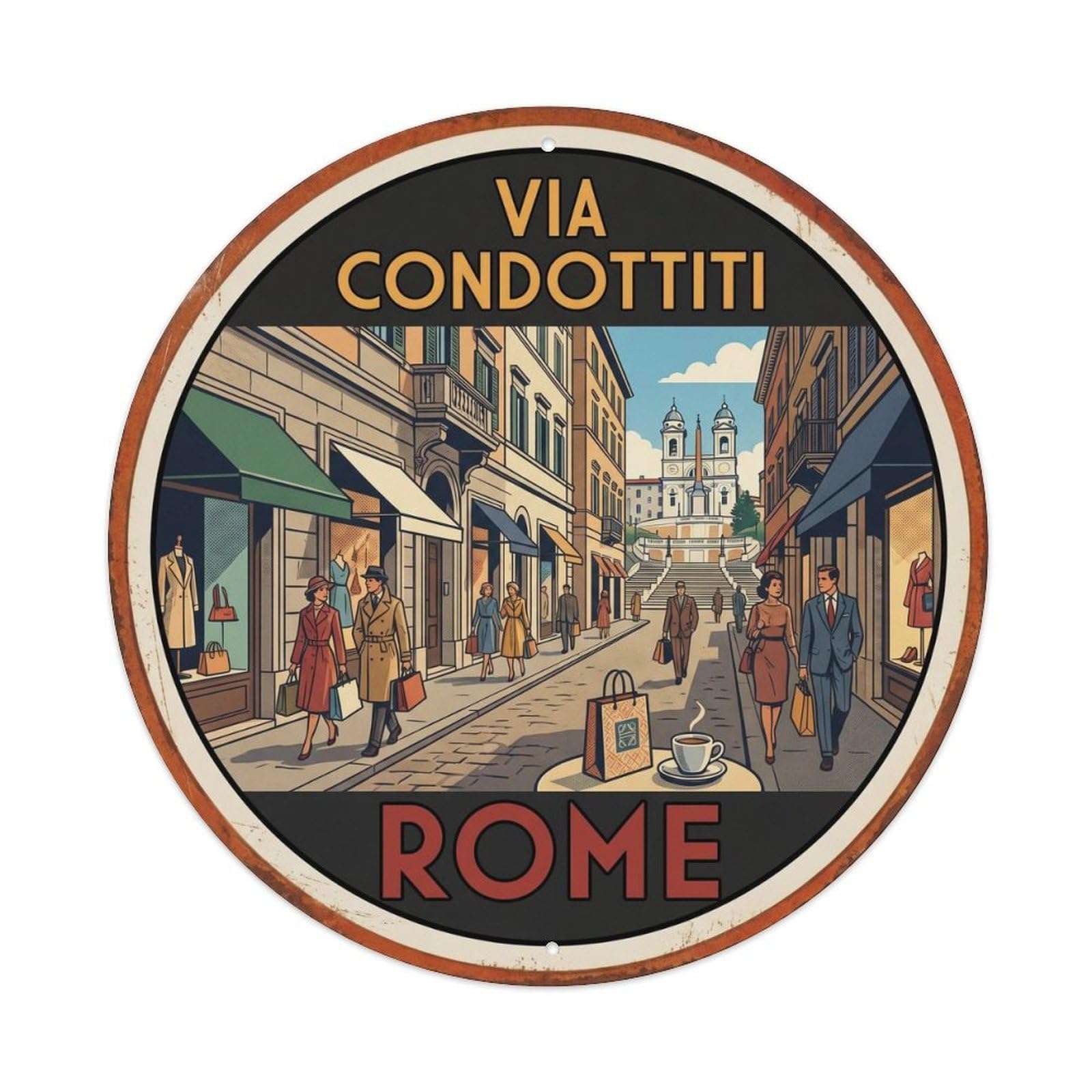 Retro Rome Italy Via City Landmark Travel Metal Tin Sign