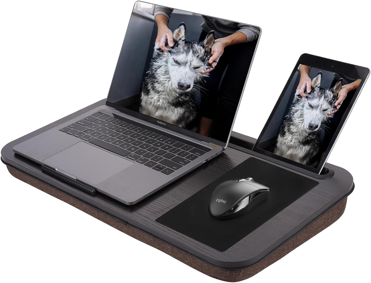 ASIEIT New Laptop Lap Desks for Adults, Fits Up to 17.3" Laptops, Portable Laptop Desk for Bed, Multi-Functional Bed Desk with Mouse Pad, Cushion, Phone Holder & Handle, Lap Stand for Bed, Couch, Car Brown