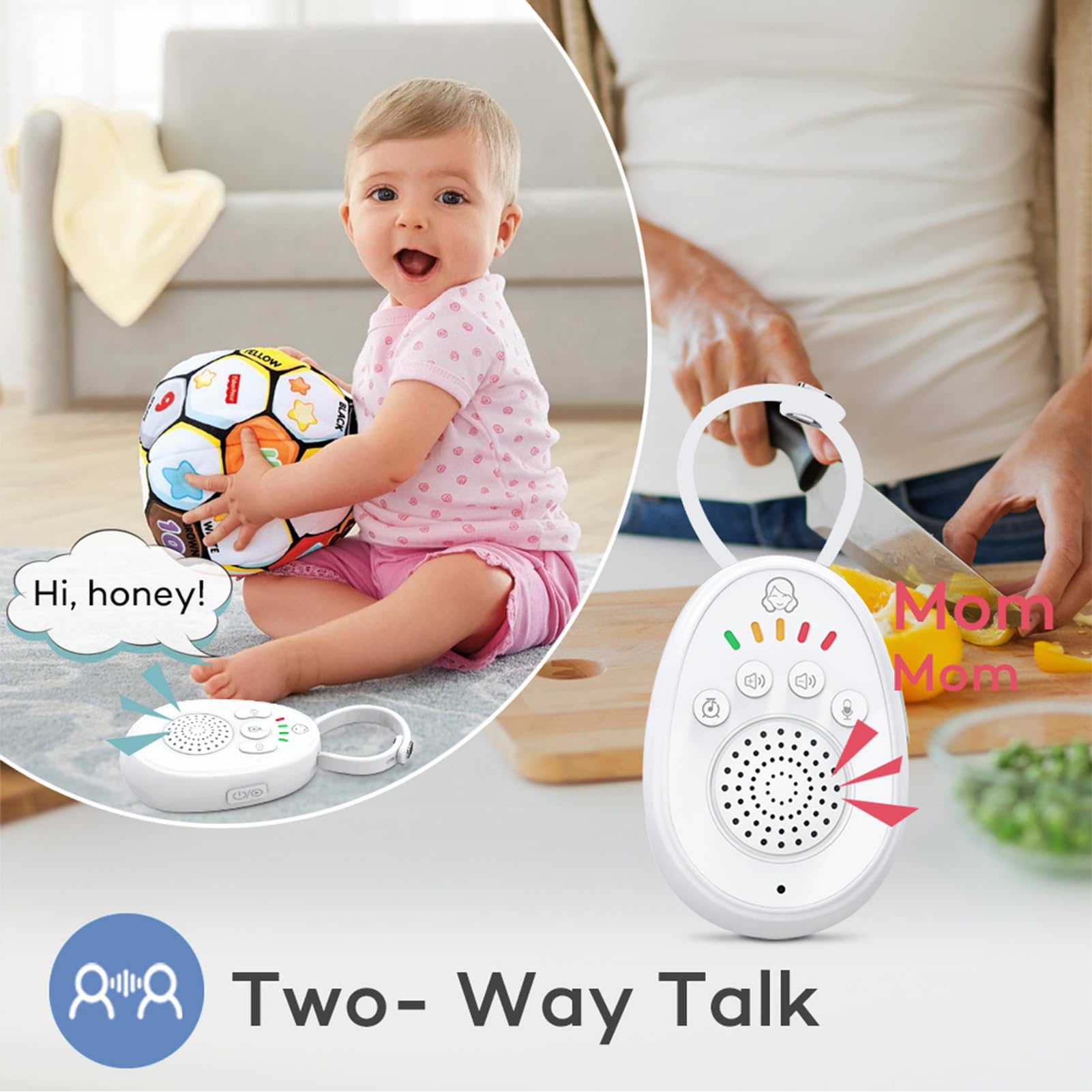 Interfono Vocale per Bambini, Baby Monitor Wireless con Comunicazione Bidirezionale, Lungo Raggio Fino a 1.000 Piedi, 5 Ninne Nanne Integrate, Batteria Ricaricabile, per Casa,