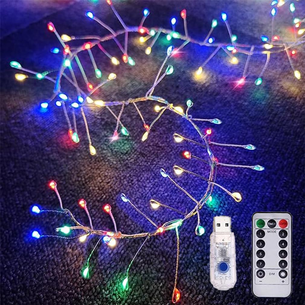 Copper Wire Firecracker Light String, LED Cluster Fairy Lights with Remote Control, Holiday Decoration Copper Wire Atmosphere Lights, For Bedroom, DIY, Christmas Tree, Garden, Party (Colour,3M)