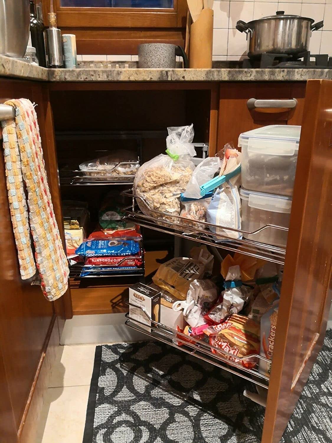 Meuble D'angle Coulissant Avec 4 Paniers De Rangement Rotatifs En Acier Inoxydable Chromé Pour Meubles D'angle à Base Aveugle