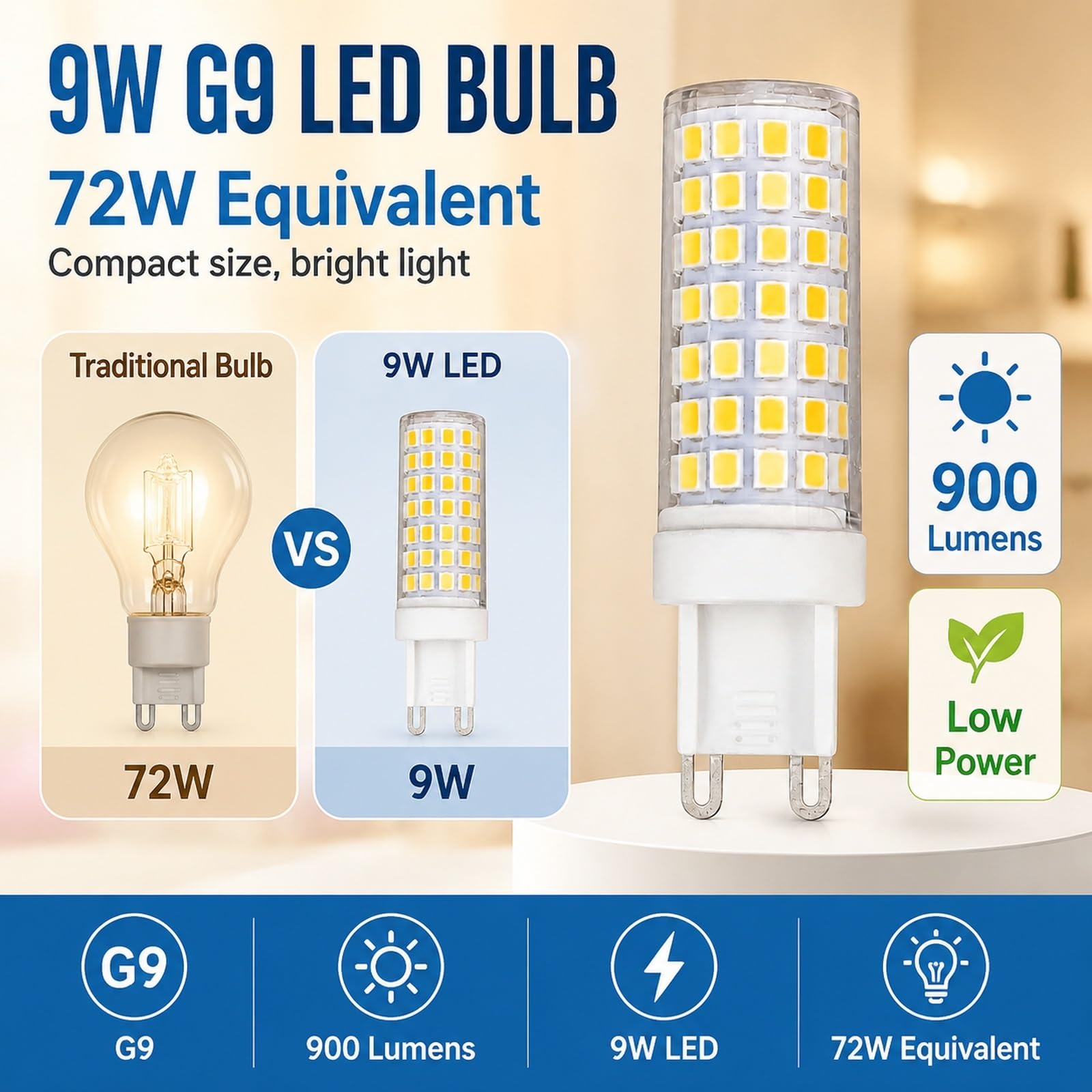 Lampadina LED G9 Luce Calda 3000K 9W Equiv 72W 900lm Risparmio CRI>95 Anti-Sfarfallio Ideale Per Applique Lampadario Sospensione Non Dimmerabile Confezione Da 6