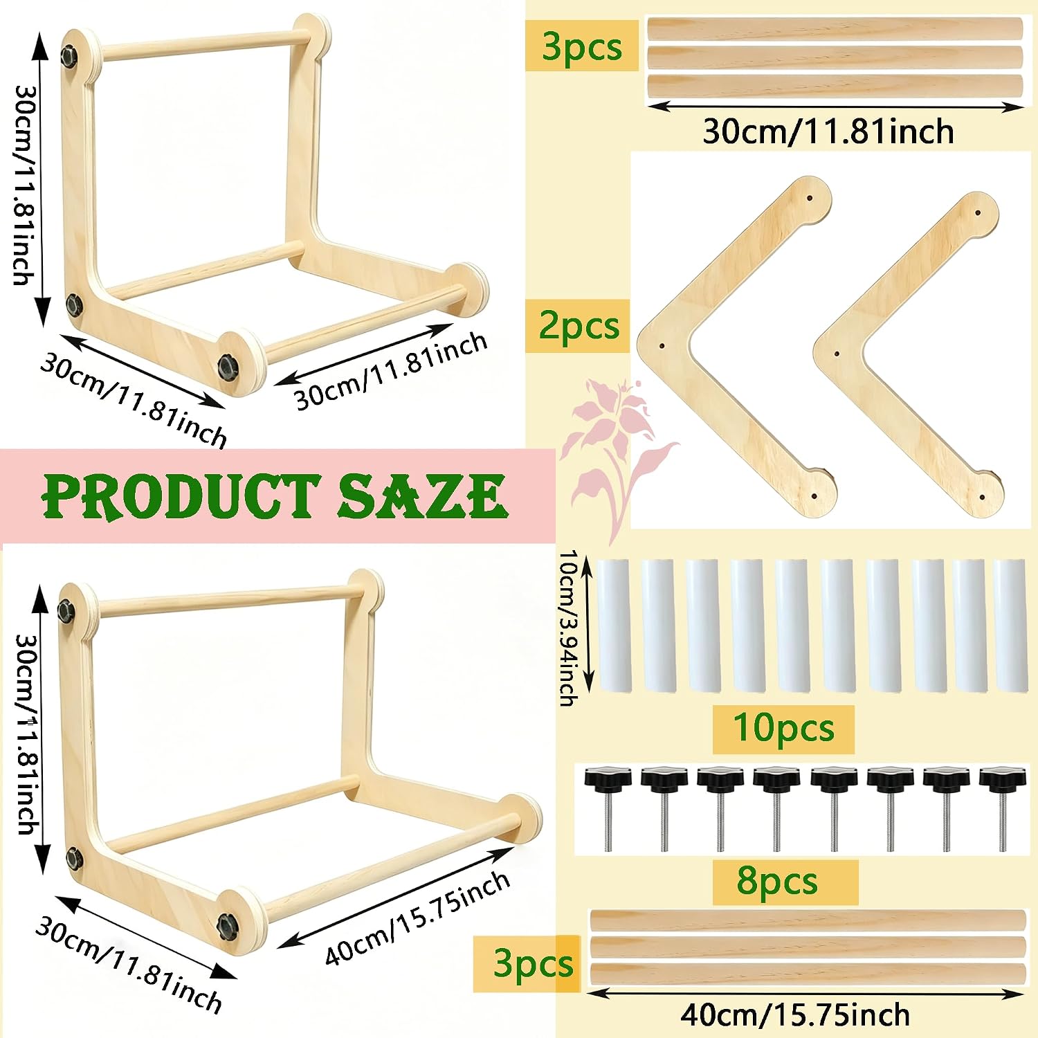 ODIZETZ Adjustable Embroidery Stand with 2 Sizes Rods, Wood Cross Stitch Frame, Tabletop/Lap Hoop Holder for Needlepoint & Tapestry, Plus 10Pcs Floss Organizer Cards & 5Pcs Bobbins, Sewing Craft Gift