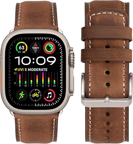 Miniatura 8 de SUNFWR Correas de cuero compatibles con Apple Watch Band 1.929 in 1.772 in 1.732 in 1.654 in para hombres y mujeres, correa de repuesto de cuero
