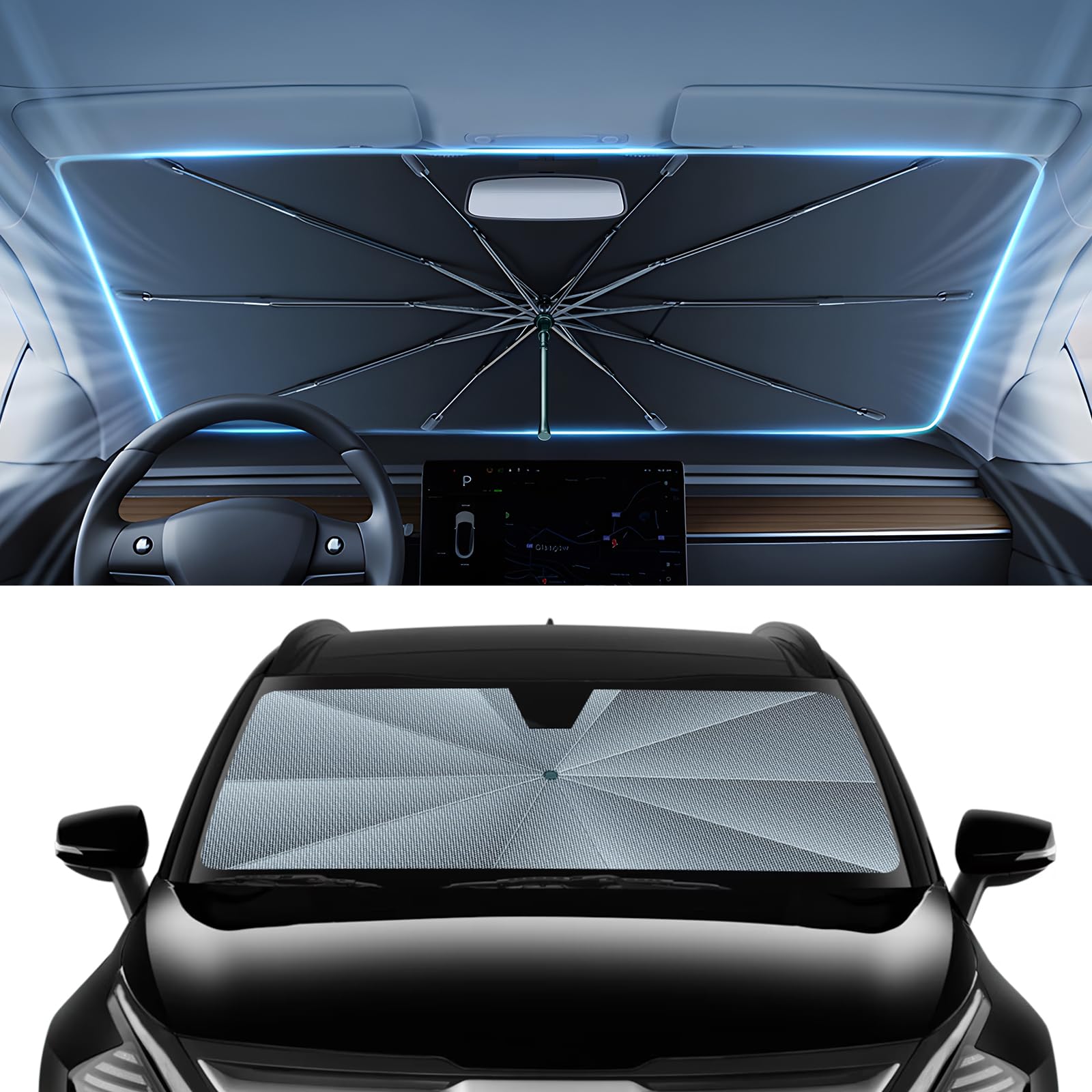 Autorder Windshield Sun Shade Umbrella for 2011-2025 2026 Kia Sportage Accessories,Upgraded Ice Crystal Material,Easy Setup Umbrella Sunshade for Car Windshield,100% Sun Blocking