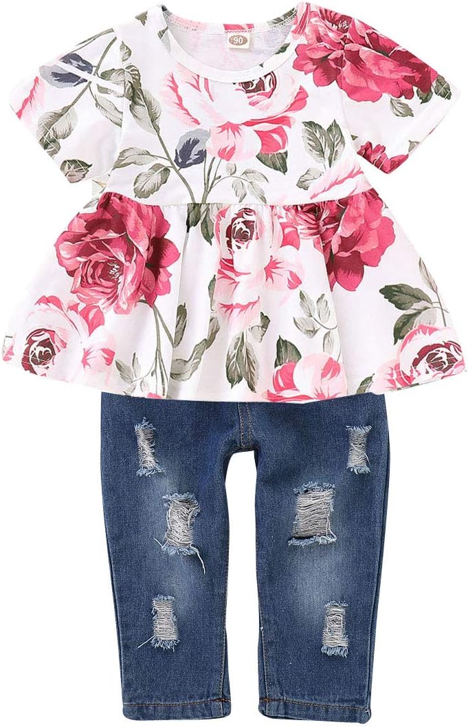 NZRVAWS Infant Girl Clothes Ruffle Flower Short Sleeve, C, Size 12-18 Months