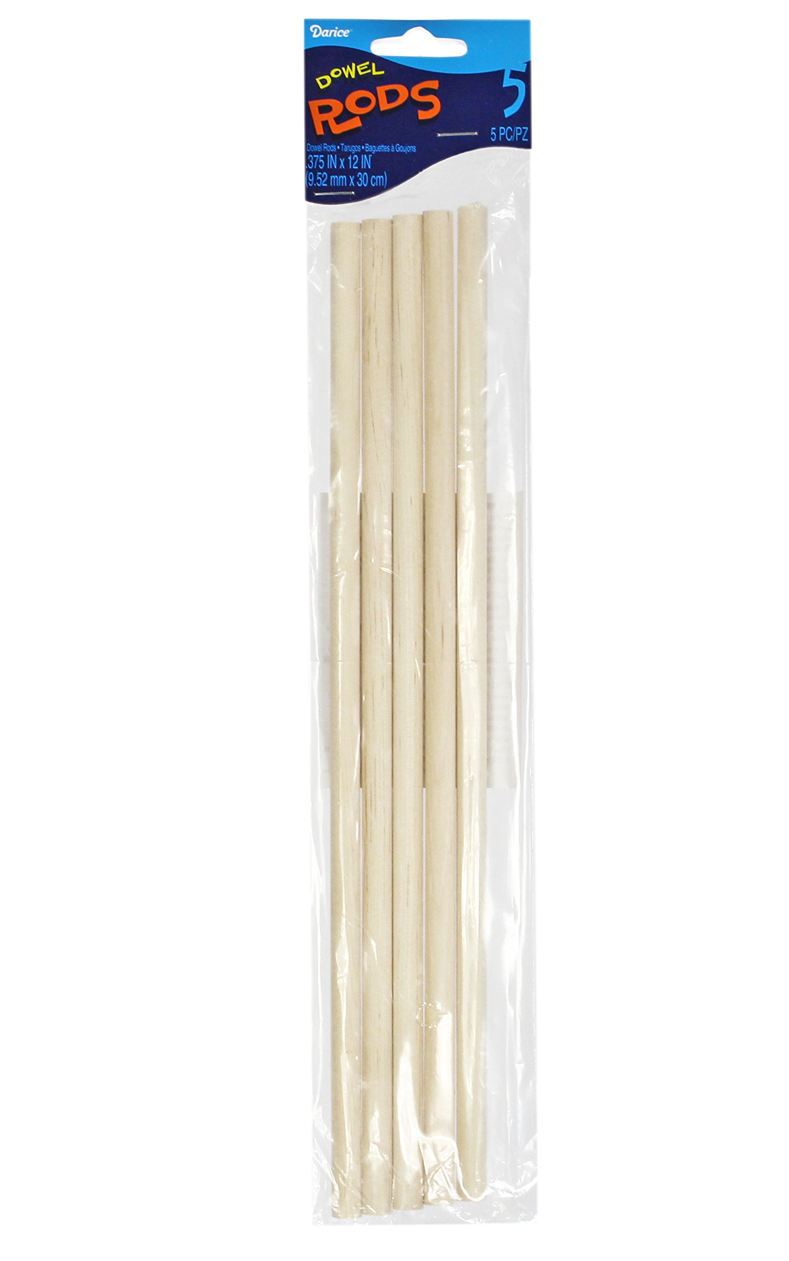 Darice 9162-05 Dowels Rods, Unfinished Wood, 3/8 x 12 inch (5 Pieces)