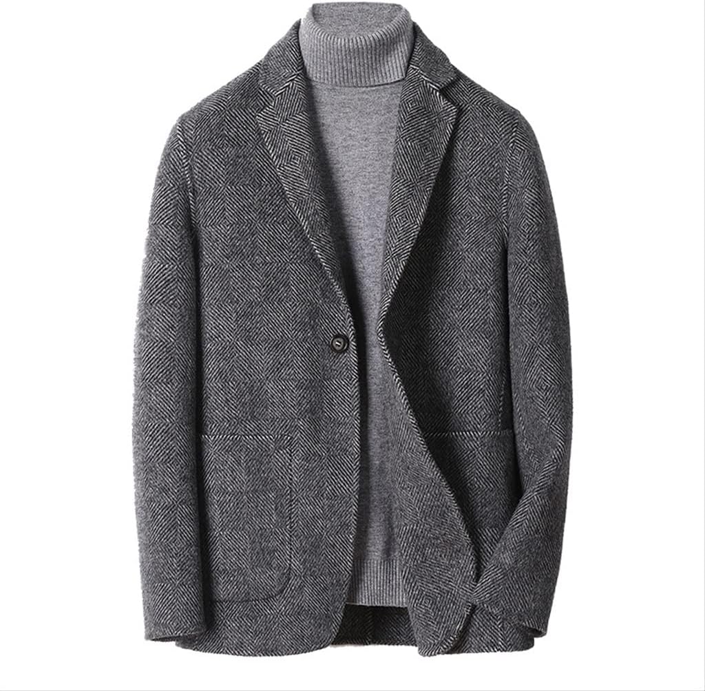 Men's Sided Wool Suit Short Jacket Woolen Men's Windbreaker Winter Casual Coat(XL)