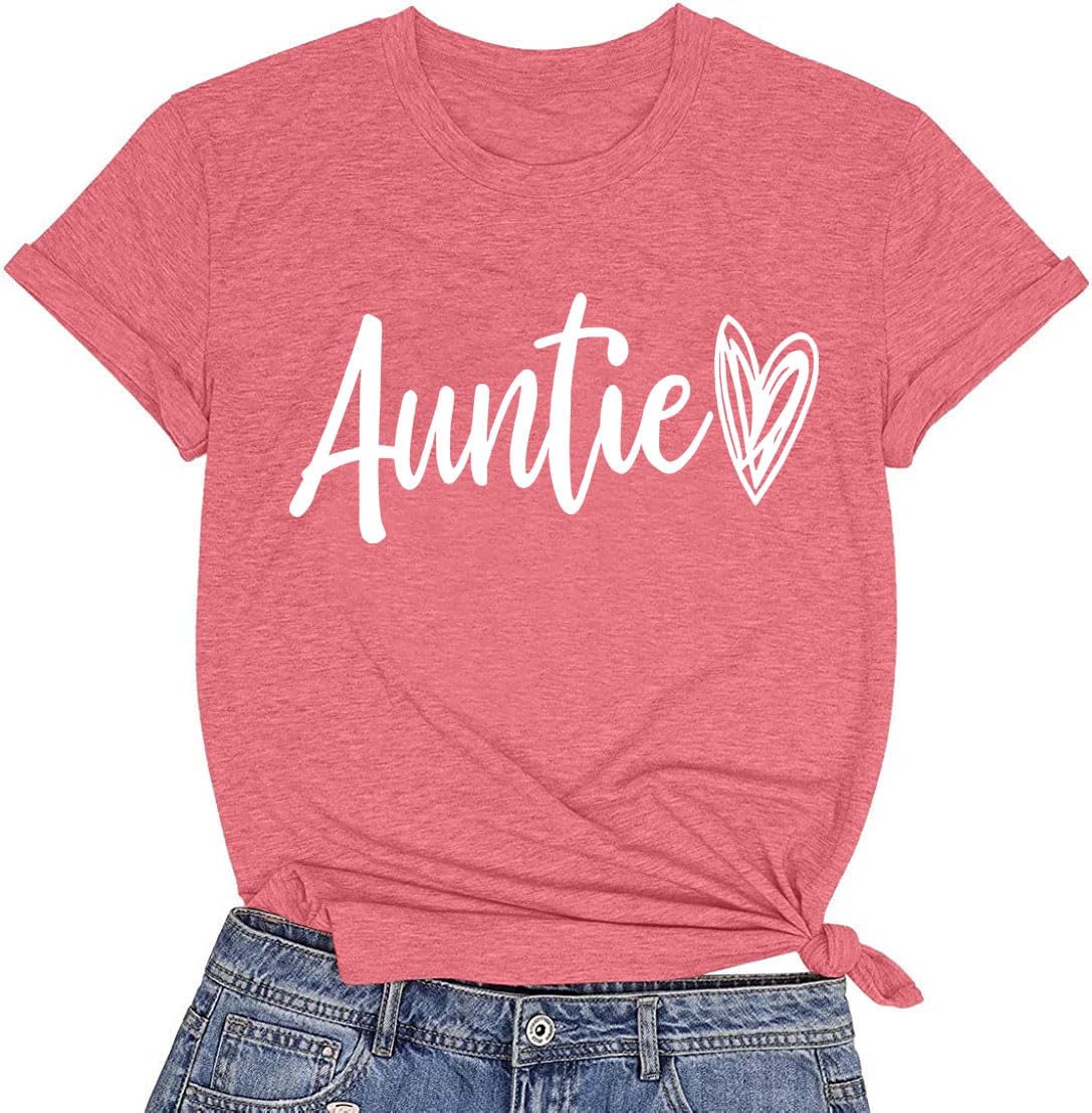 Auntie Women warm lovely love print blessing holiday summer Ladies Women casual short sleeve T-shirt.