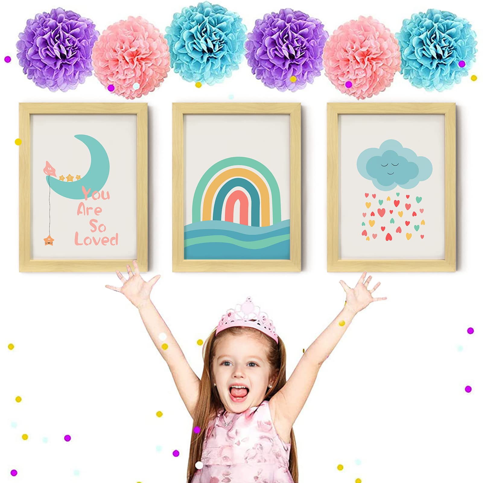LAIMEIZI You Are So Loved Nursery Framed Wall Art Decor,12x16 Inch Set of 3 Boho Rainbow Bedroom Accessories Wall Art Prints for Walls Framed,Baby Girl Bedroom Decor for Nursery Decor - Image 3