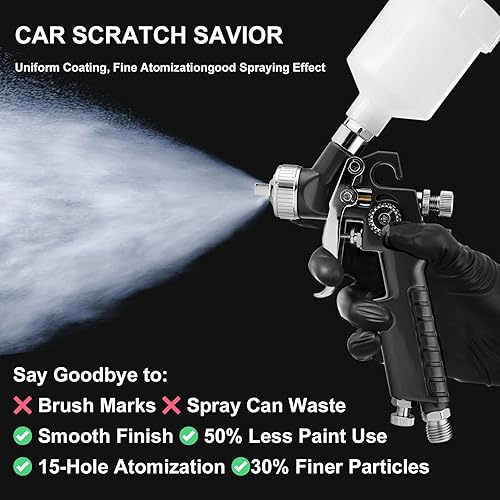 Miniatura 5 de Mini pistola de pulverización de aire HVLP con boquillas de 0.8/0.039 in, kit de pistola de pintura automotriz para reparación de detalles, taza de