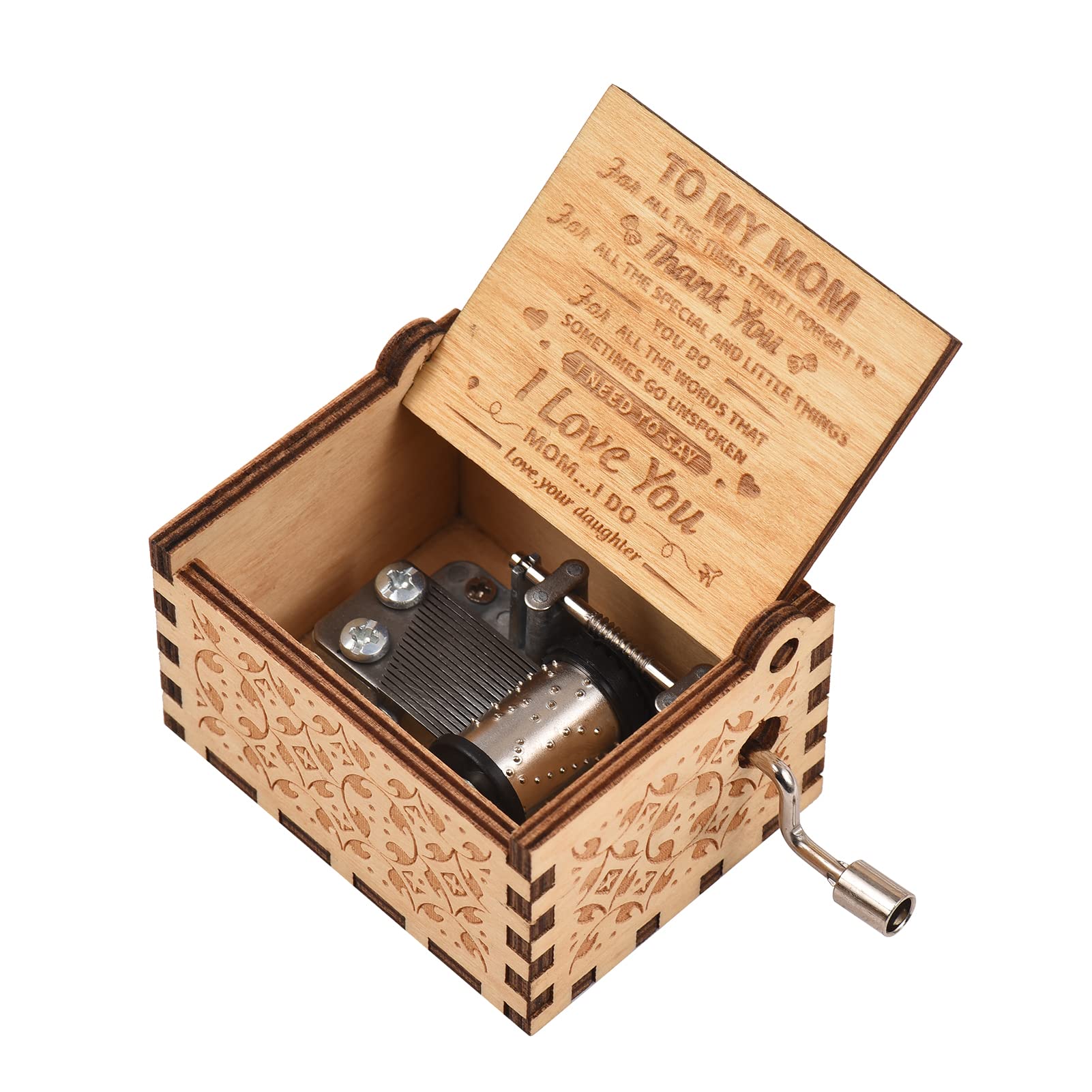 Hand Crank Wood Case Musicbox,Vintage Wooden Music Box Palm-size Hand Crank Wood Case Musicbox Beautiful Carved Wooden Musical Gadget with Melody You are My for Mum Dad Wife Husband Christm