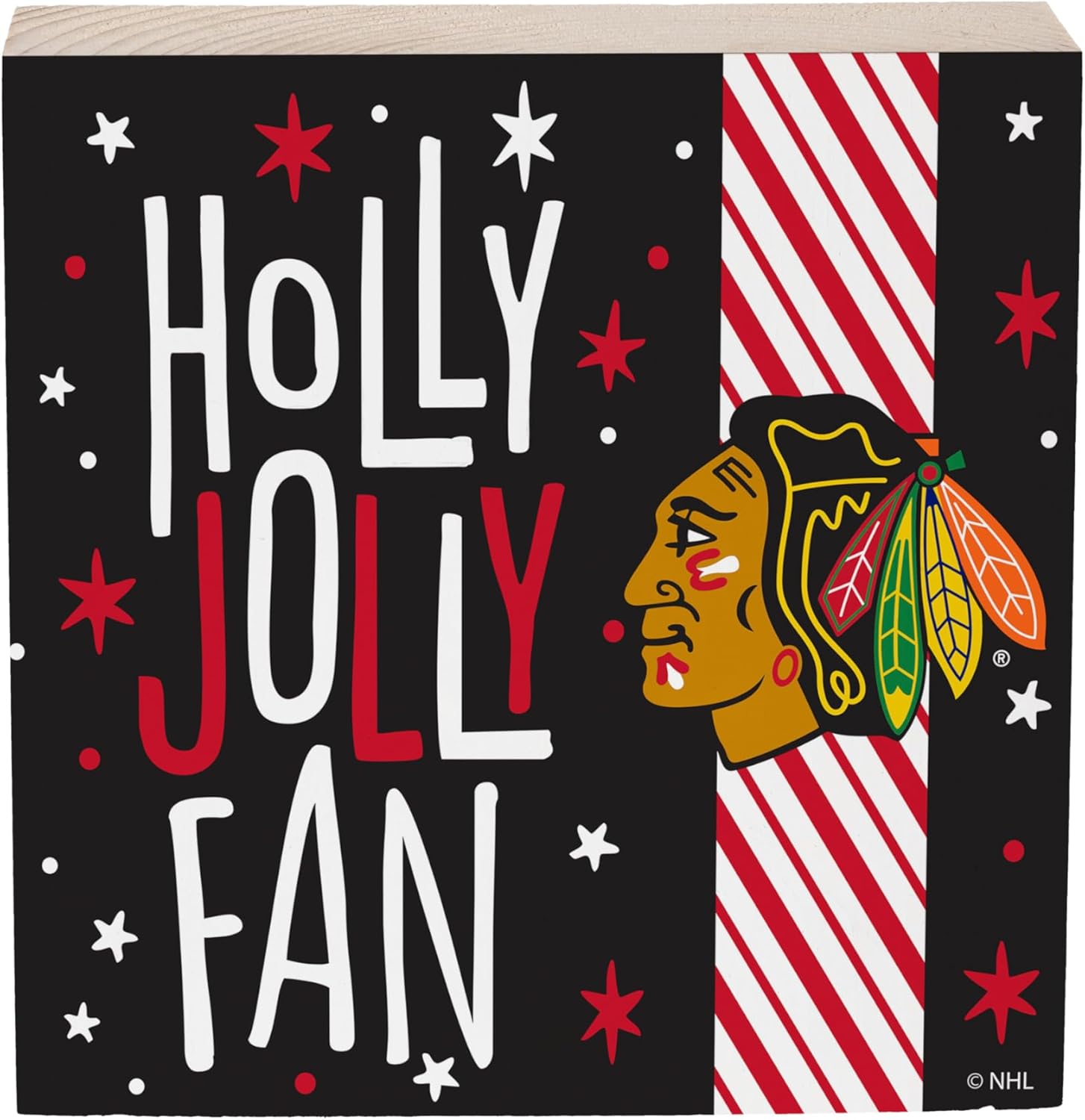 NHL Chicago Blackhawks Wood Sign Table Décor, Hockey Wooden Block Box Signs, Holiday Decorations for Home, Office, Kitchen, Shelf, or Man Cave