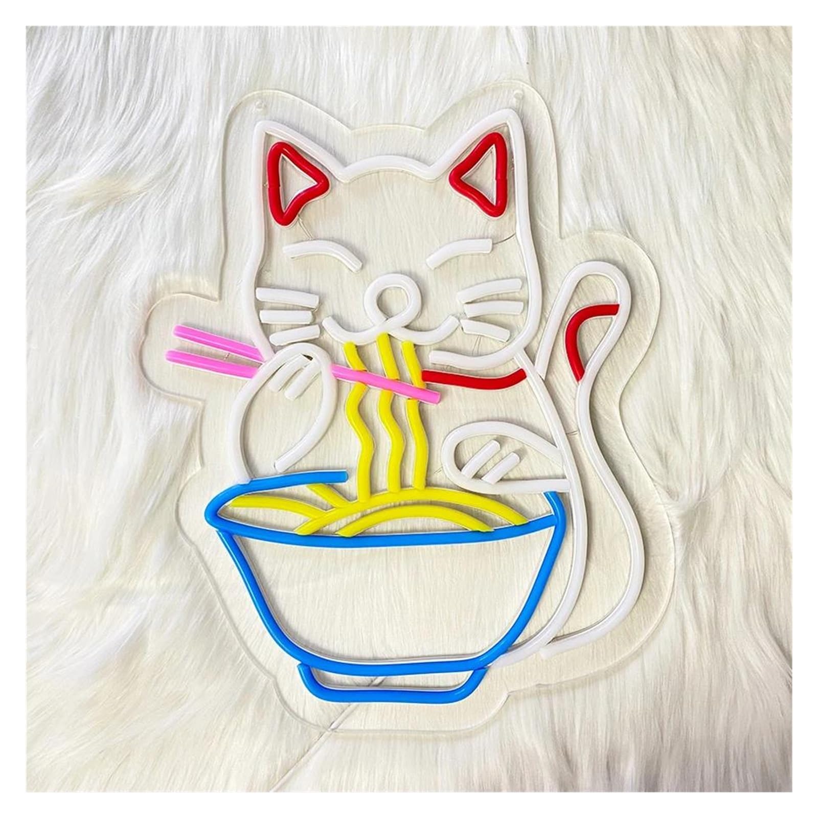 Décor Mural Lumière Enseigne Au Néon Ramen Chat Fortune Pour Décoration Murale, Lumières Néon Chat Alimentées Par USB, Utilisées Pour La Décoration De Cuisine Magasin 32.5cm×40cm