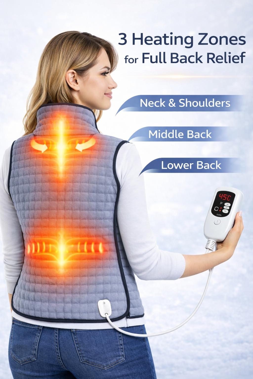 Odessey Heated Back Neck and Shoulder Wrap – Electric Heating Jacket with Digital Temperature Display (20°C-80°C) – Adjustable Velcro Closure & High Collar – Fast-Heating Lightweight Thermal Pad for Pain Relief — Amazon image 4