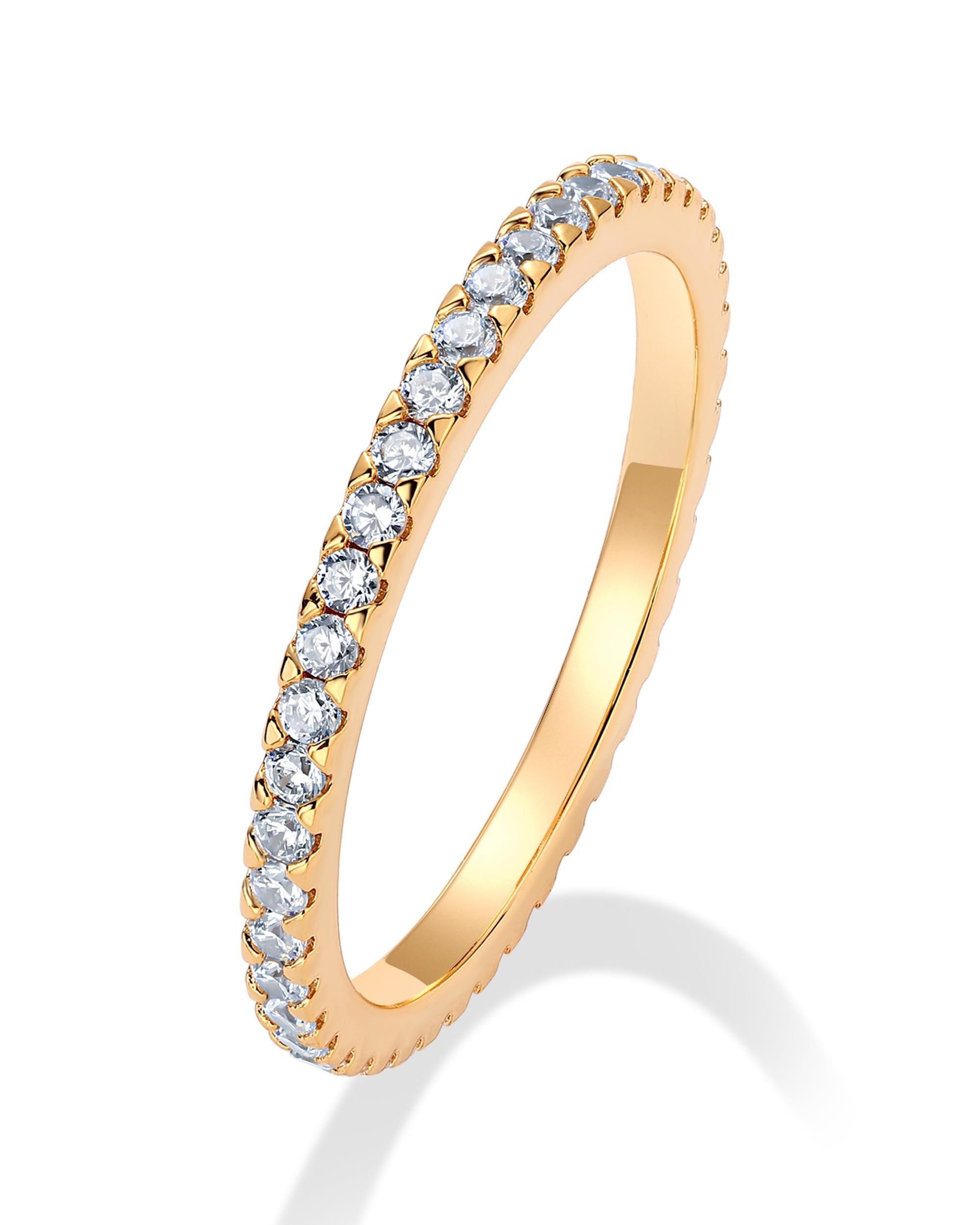PAVOI 925 Sterling Silver Wedding Band for Women, 14K Gold Plated CZ Ring