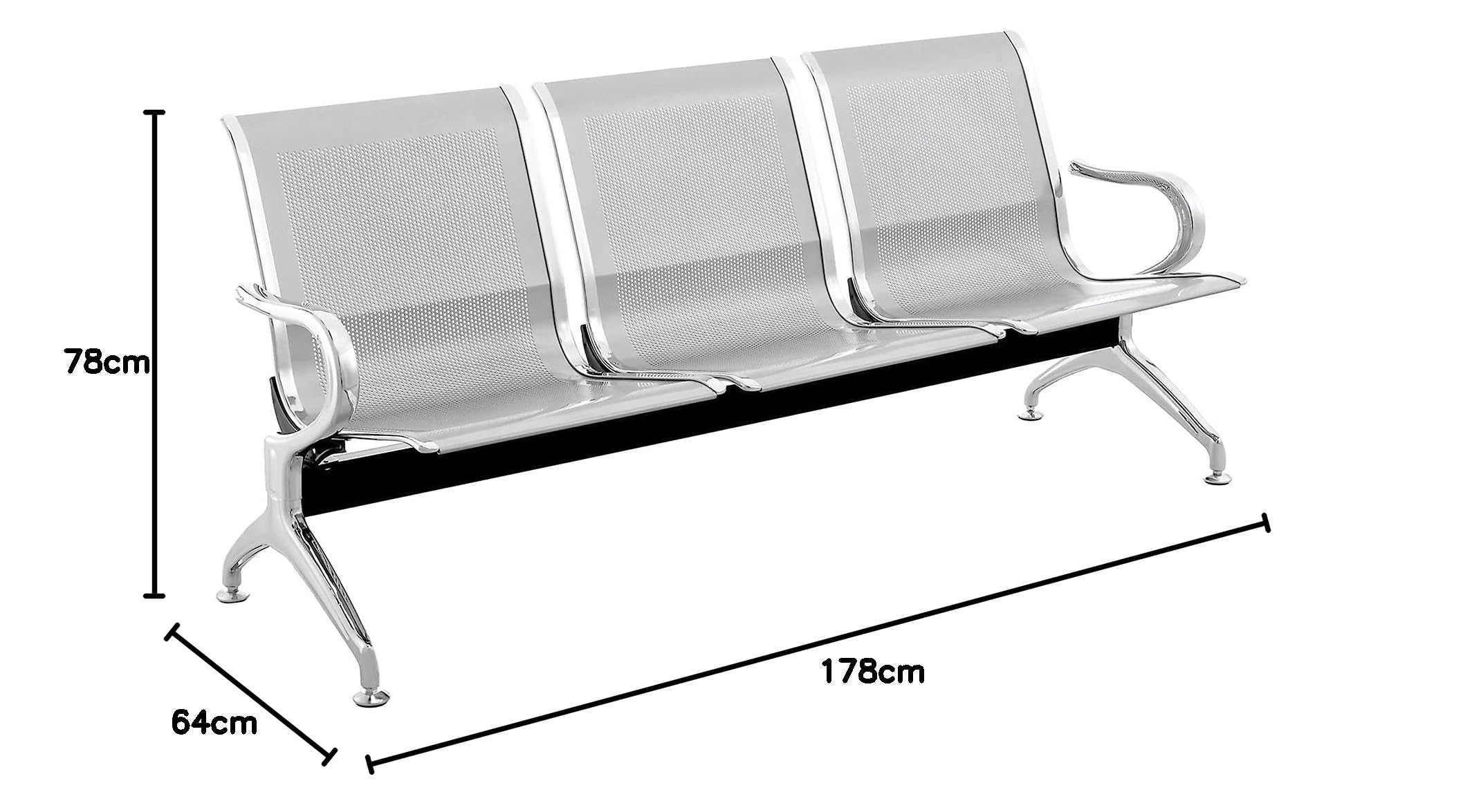 PrimeMatik - Chaises sur poutre pour salle d'attente avec 3 sièges ergonomique d'argent