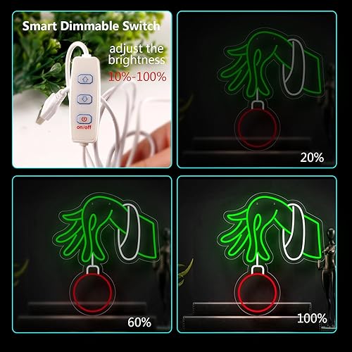 Miniatura 3 de Letrero de neón de mano de Grinch, letreros de neón de Navidad para decoración de pared, 15 x 13 pulgadas, decoración de Navidad para telón de fondo