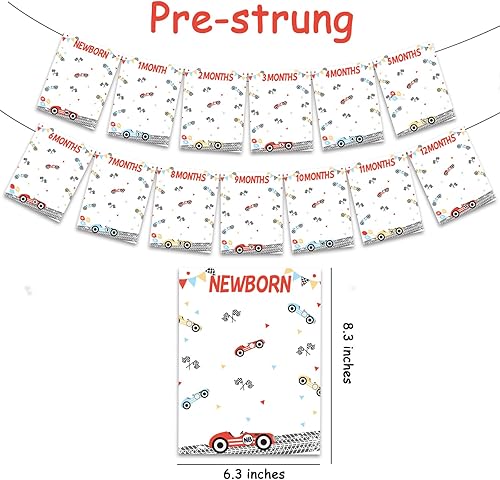 Miniatura 6 de Decoración para fiesta de primer cumpleaños de auto de carreras pancarta de fotos rápida  Cartel de primer cumpleaños con temática de carreras para