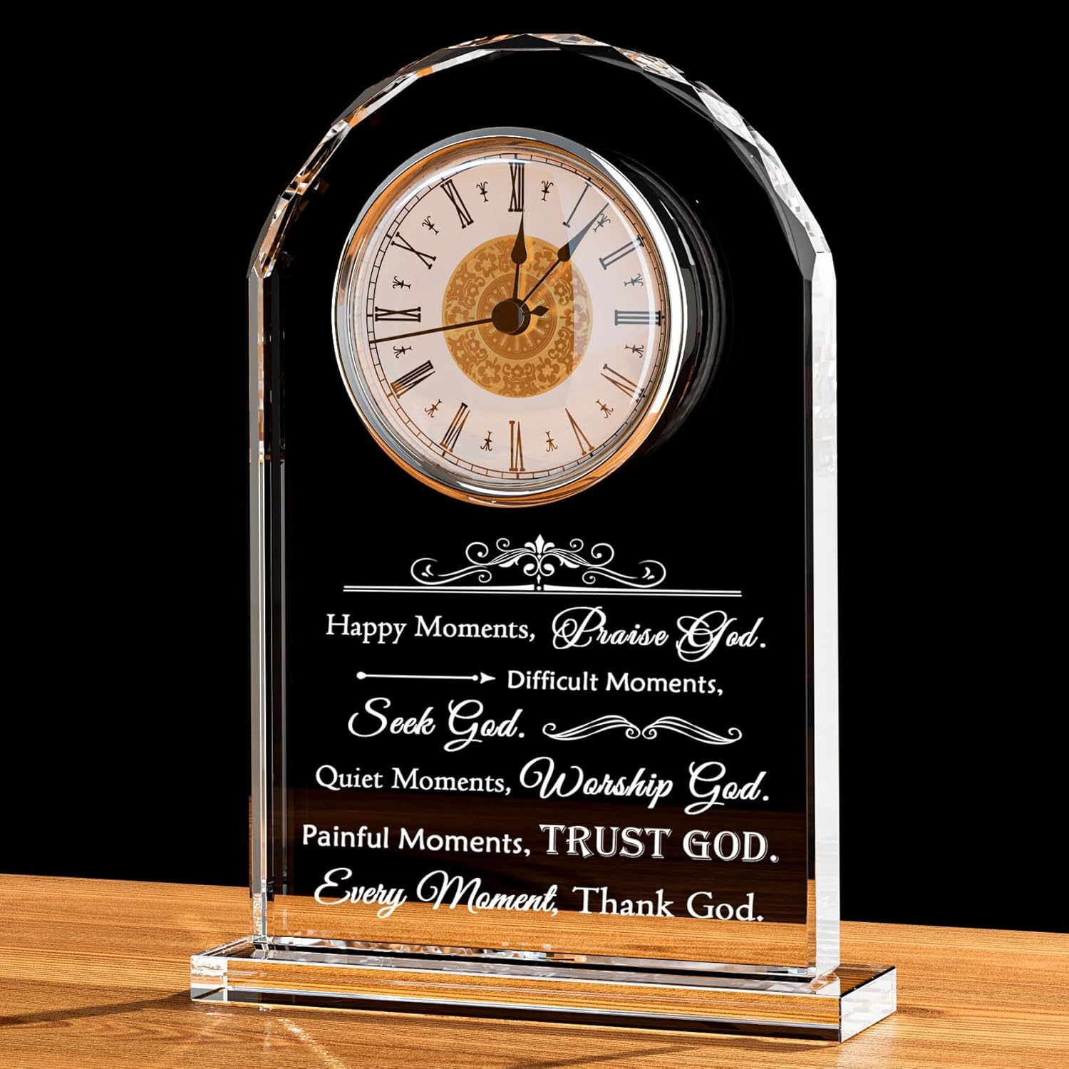 Movdyka Christian Gifts for Women Crystal Clock Ornament Inspirational Religious Bible Verse Decor Birthday Christmas Get Well Catholic Spiritual & Baptism Confirmation Gifts for Girls