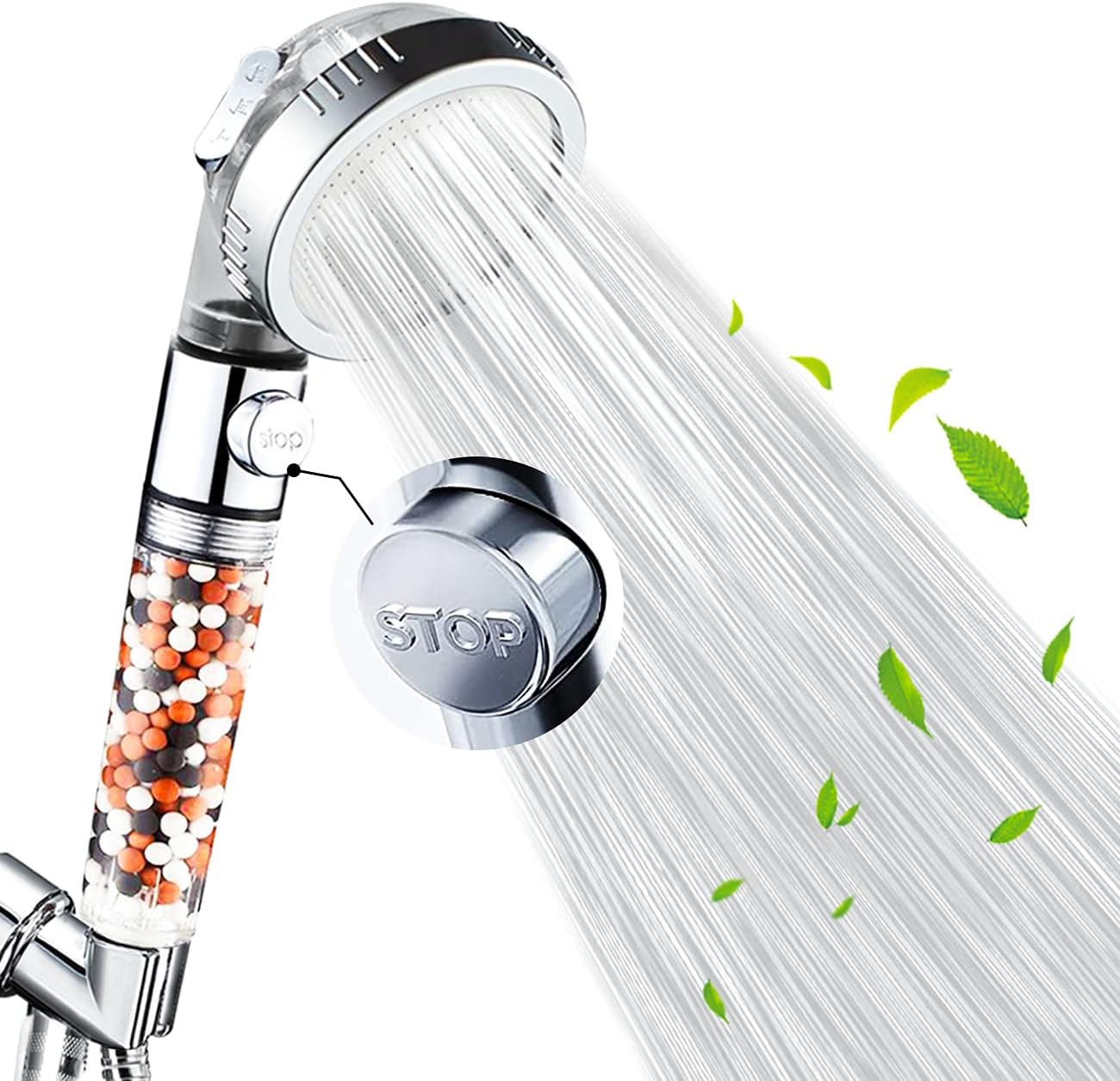 shower head，Ionic Fiter handheld Water Saving High Pressure ON/OFF 3 Mode Function Chrome Showerhead for Dry Skin & Hair