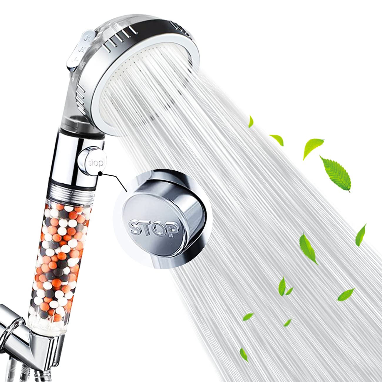 NOSAME shower head，Ionic Fiter handheld Water Saving High Pressure ON/OFF 3 Mode Function Chrome Showerhead for Dry Skin & Hair