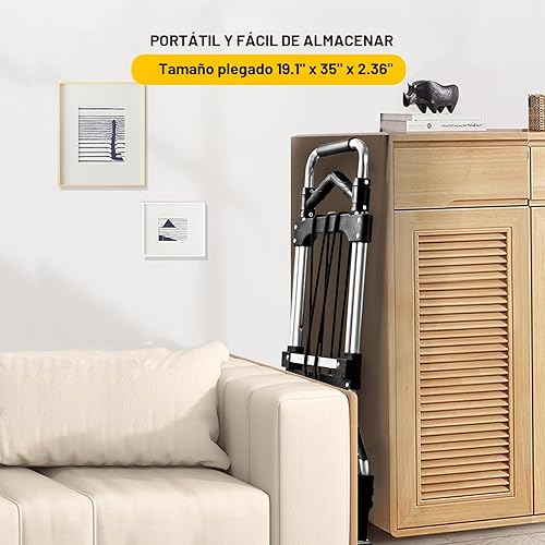 Miniatura 4 de Carrito de mano plegable de 330 libras de capacidad, carrito de aluminio portátil con mango telescópico y ruedas de goma para moverse, compras,