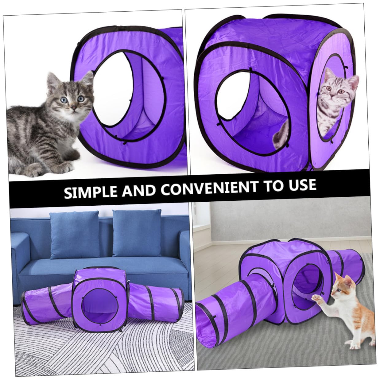 Alasum 3 Stück Katzentunnel Spielzeug aus Robustem Polyester und Stahl Draht mit Reißfestem Rahmen Violett Faltbar für Interaktives Kätzchen Spiel und Beschäftigung