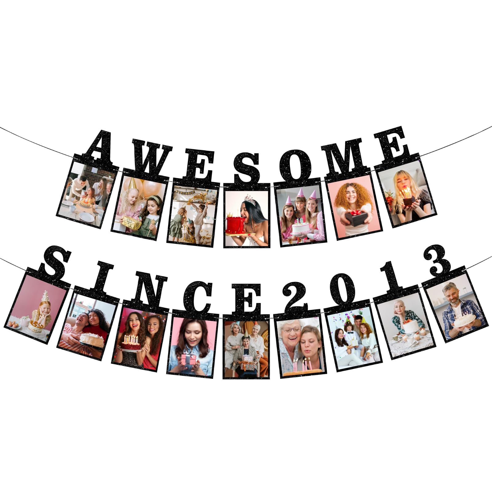13th Birthday Photo Banner – Awesome Since 2013 Picture Banner, Black Glitter 4x6 Photo Display, 13th Birthday Party Decorations, Easy to Assemble (13th Birthday)