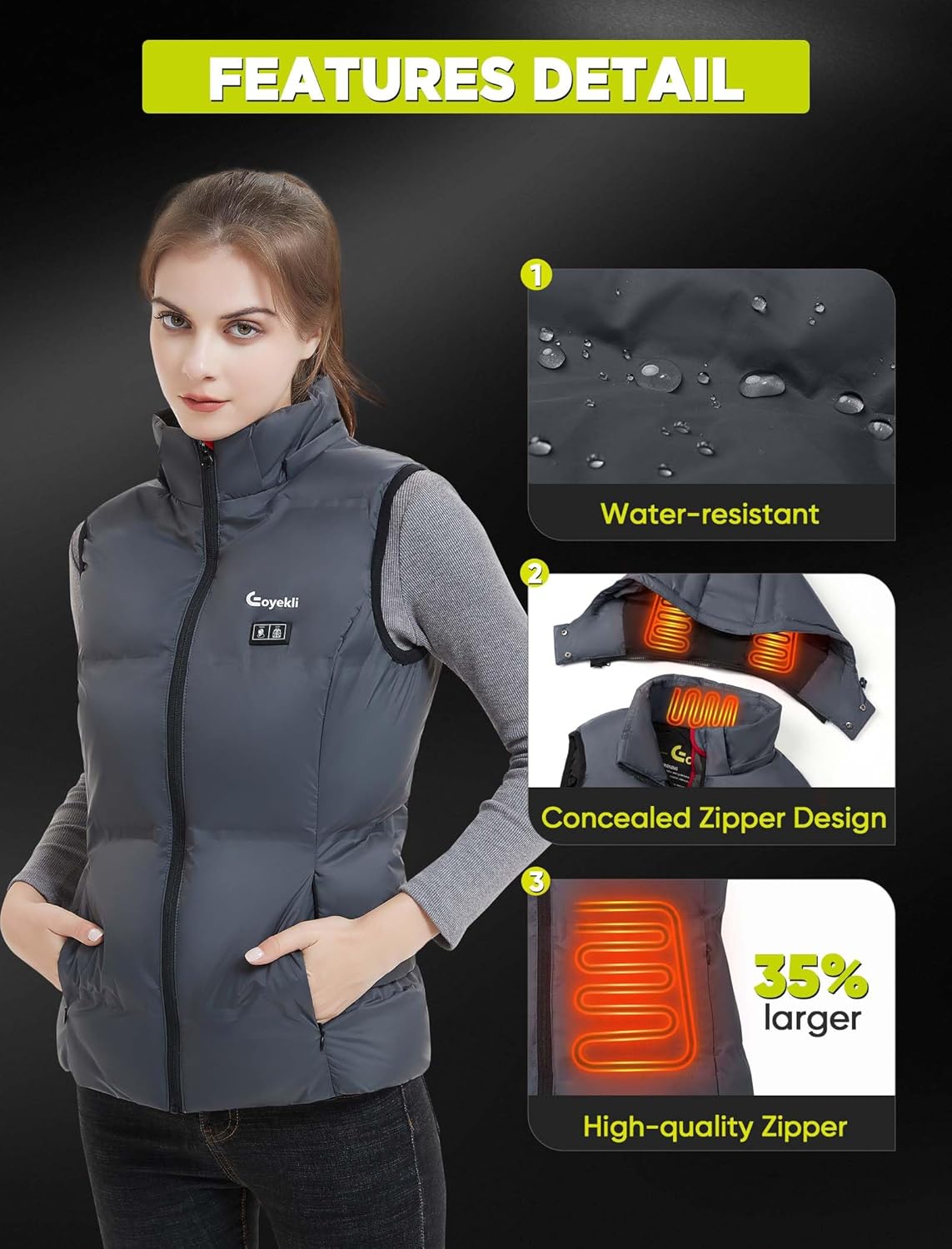 Heated Vest, Heated Vest Women with 7.4V 16000mAh Battery Detachable Heated Hood,Birthday Christmas Gifts for Women