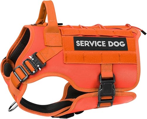 PETNANNY Chaleco táctico para perros, arnés de apoyo emocional sin tirones con parches de y sistema Molle para entrenamiento y caza (naranja,