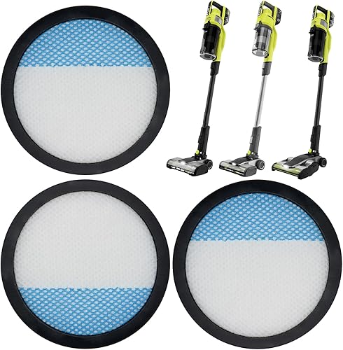 Paquete de 3 filtros de repuesto para aspiradora inalámbrica Ryobi 18V 1 + PBLSV716K, PBLSV716B, PBLSV717K, PBLSV717B, PCL720K, PCL720, Comparar con