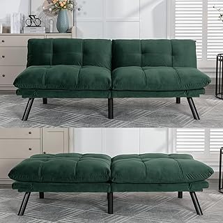 Modern Velvet Convertible Folding Futon Couch Sofa Bed Adjustable Pillow...