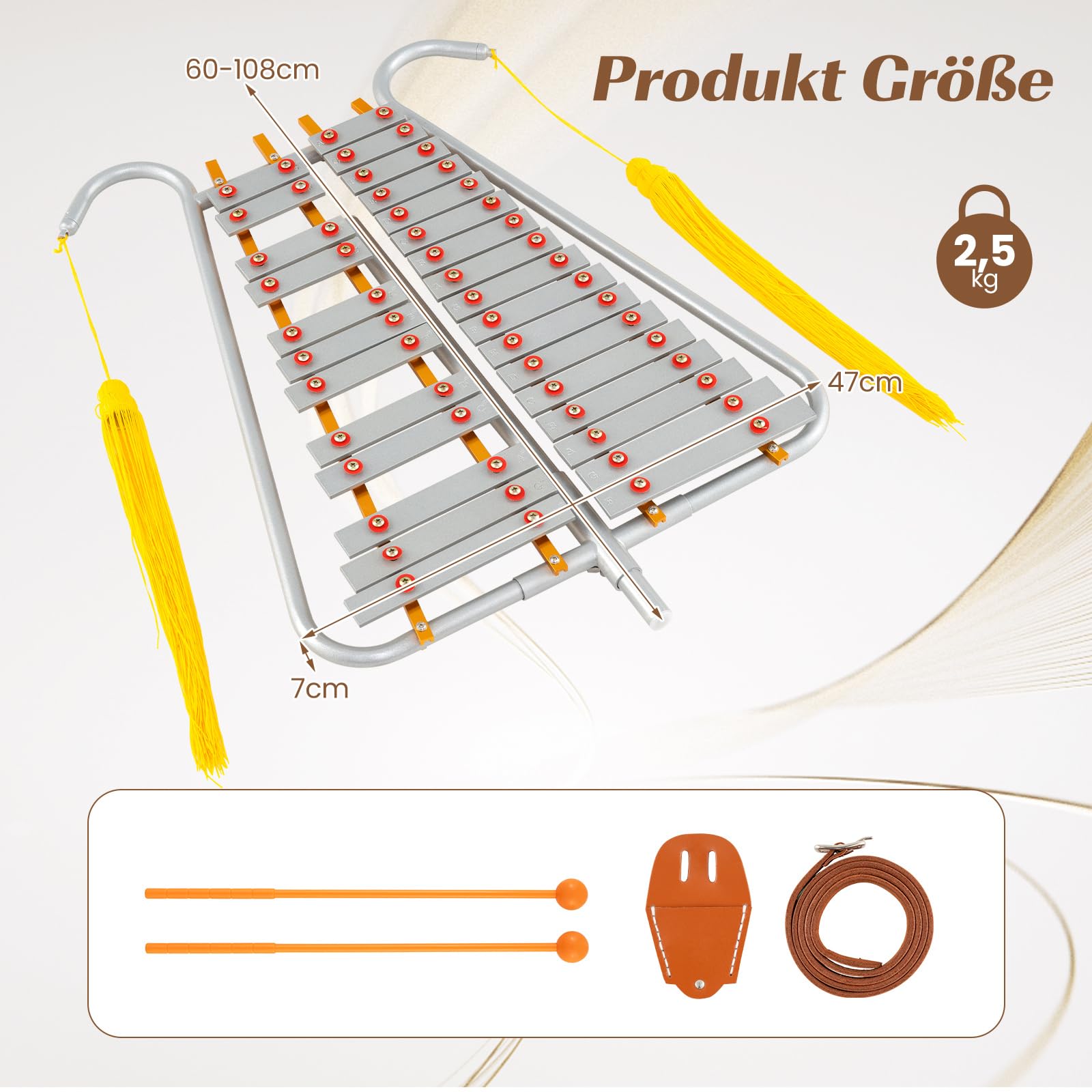COSTWAY 29 Noten Glockenspiel, Aluminium Marsch-Xylophon mit verstellbarem Griff, 2 Schlägeln, Gürtelclip und Gürtel, Percussion Instrument, Metallophon für Erwachsene