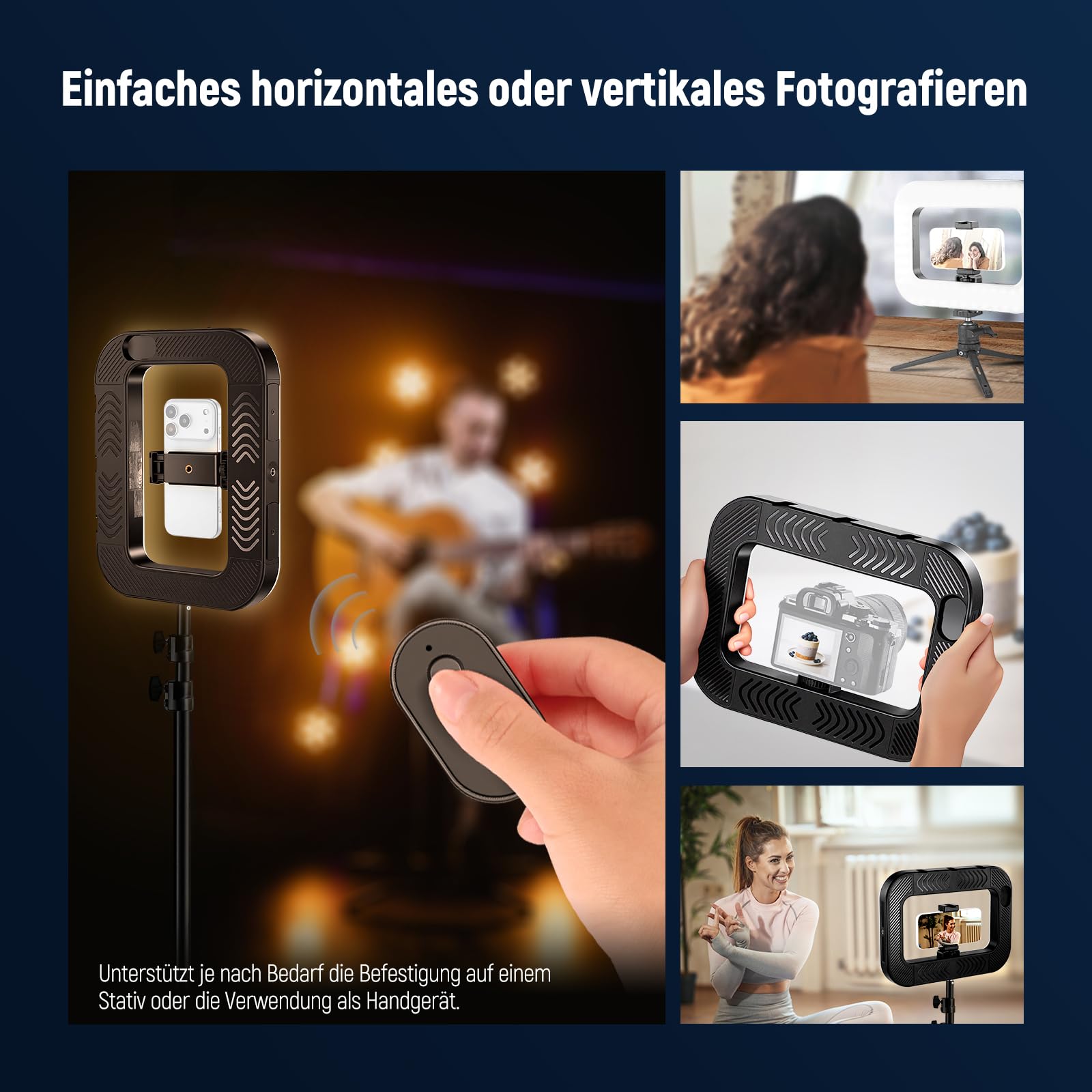 NEEWER Entry Level Version Handy Video Rig mit Selfie Licht, Handstabilisator mit 20W zweifarbigem LED Ringlicht, 3 Blitzschuhen/5200mAh Akku/CRI80+ für Selfie Streaming und Vlog, NL200B
