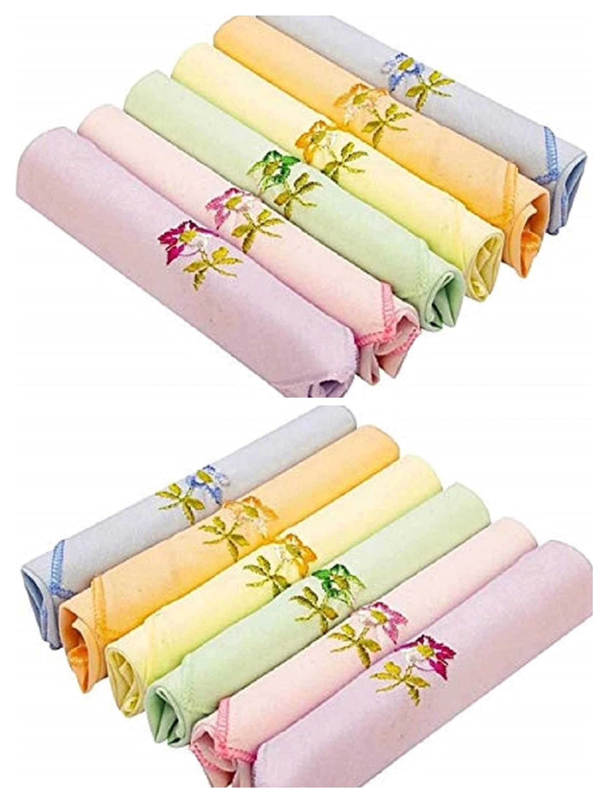 A-One Emporium Set of 12 Pcs Women/Girl 100% Pure Cotton Multicolor Handkerchief