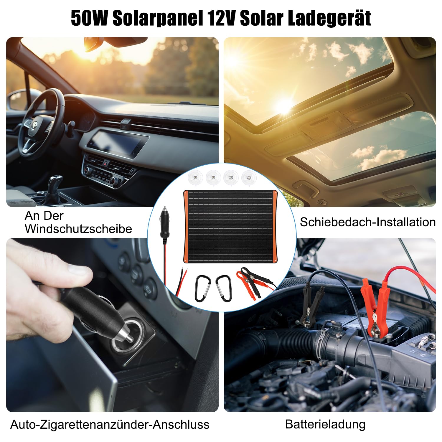 【50W Caricabatteria Solare】DERUXI 50W Pannello Solare 12V Caricatore di Mantenimento, Carica Batteria Auto, Alimentazione di Emergenza Pannelli Solari Portatile SAE Cavo Coccodrillo per Camion Moto RV