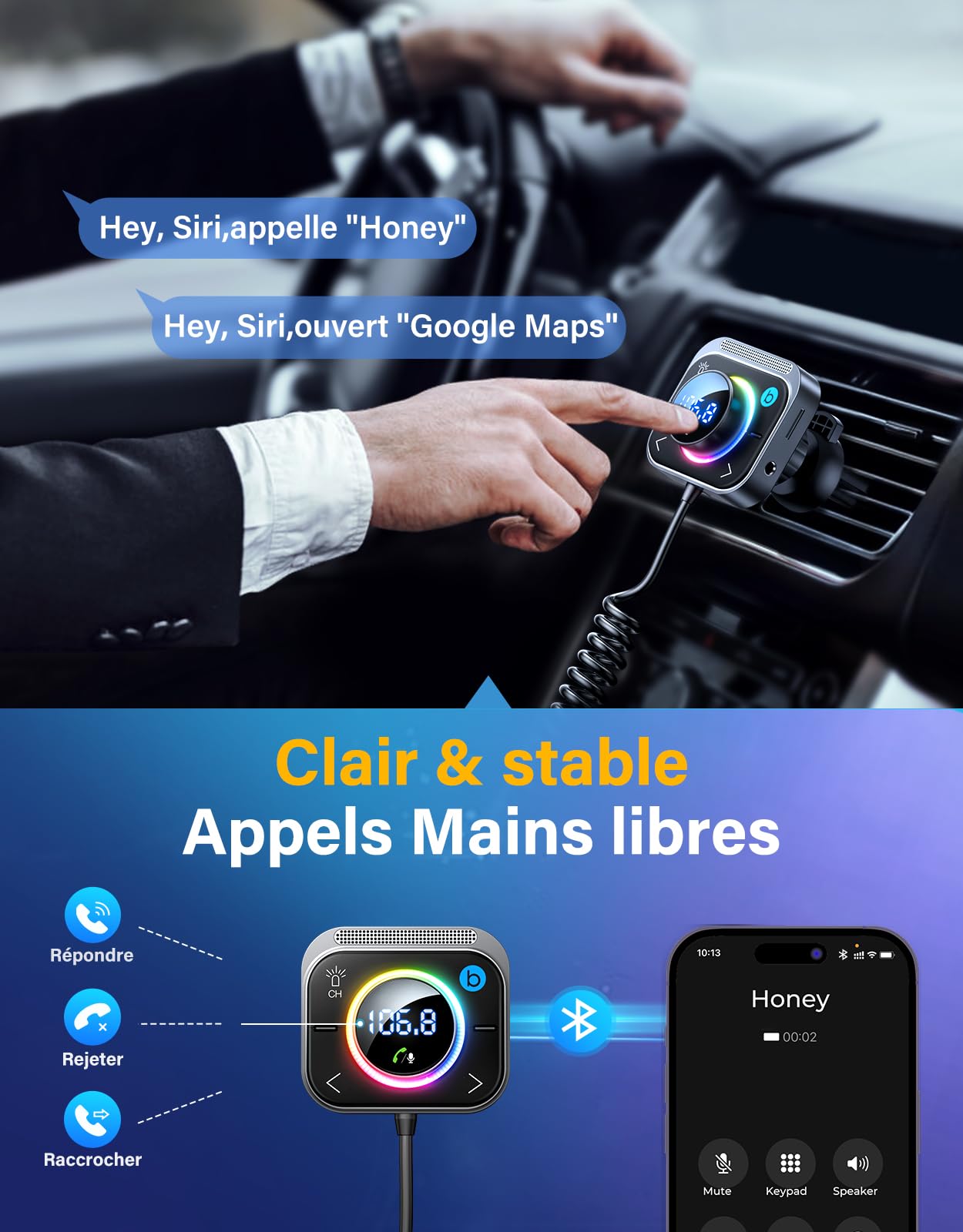 JOYROOM 96W Transmetteur FM Bluetooth Voiture,【60W PD & 18W QC*2】【Basse & HiFi】 Adaptateur Bluetooth5.4 Voiture, Kit Main Libre Allume Cigare Support Bluetooth & Aux & Carte TF