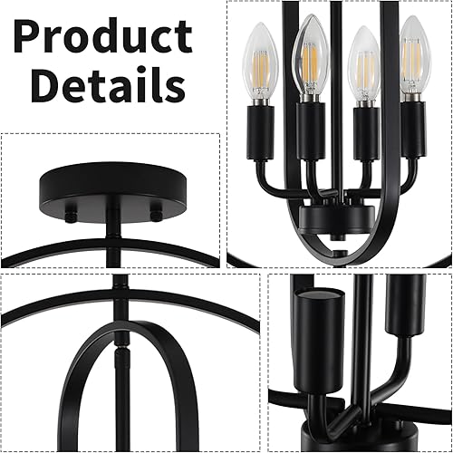 Miniatura 3 de Lámpara de techo negra de montaje empotrado, 4 luces, luces de techo semiempotradas, accesorios de iluminación de cocina, lámpara industrial moderna