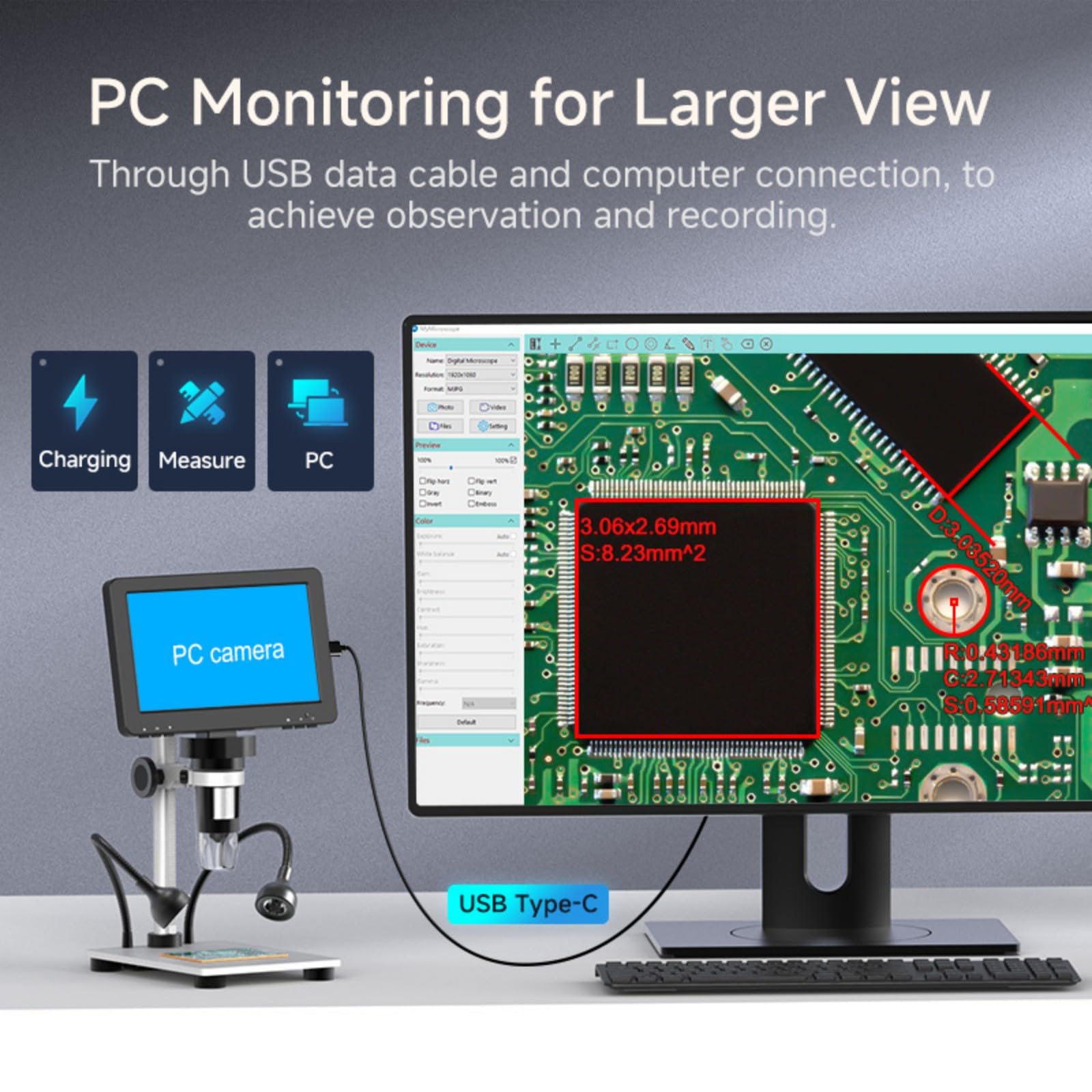Microscopio ad alta chiarezza da 7 pollici con ingrandimento 1200X e connettività per immagini e condivisioni video senza soluzione di continuità microscopio LCD