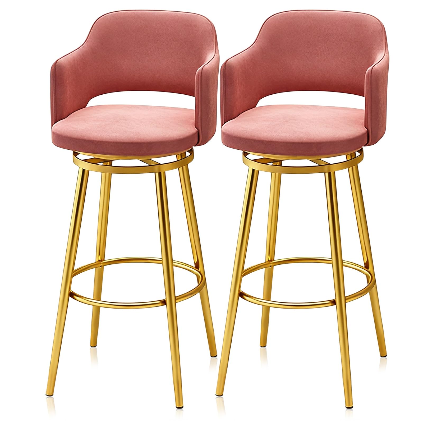 Tabourets de bar pivotants lot de 2 en velours pour îlot de cuisine avec dossier