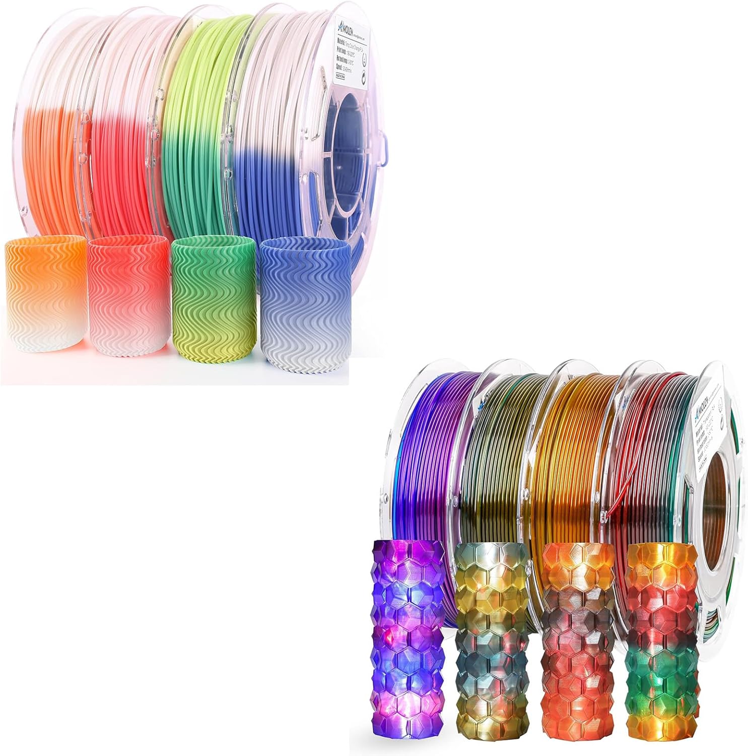 AMOLEN 3D Printer Filament Bundle, PLA Filament 1.75mm, Color Change with Temperature Filament & Transparent Multicolor, 3D Printing Filament 200gX 4 Spools