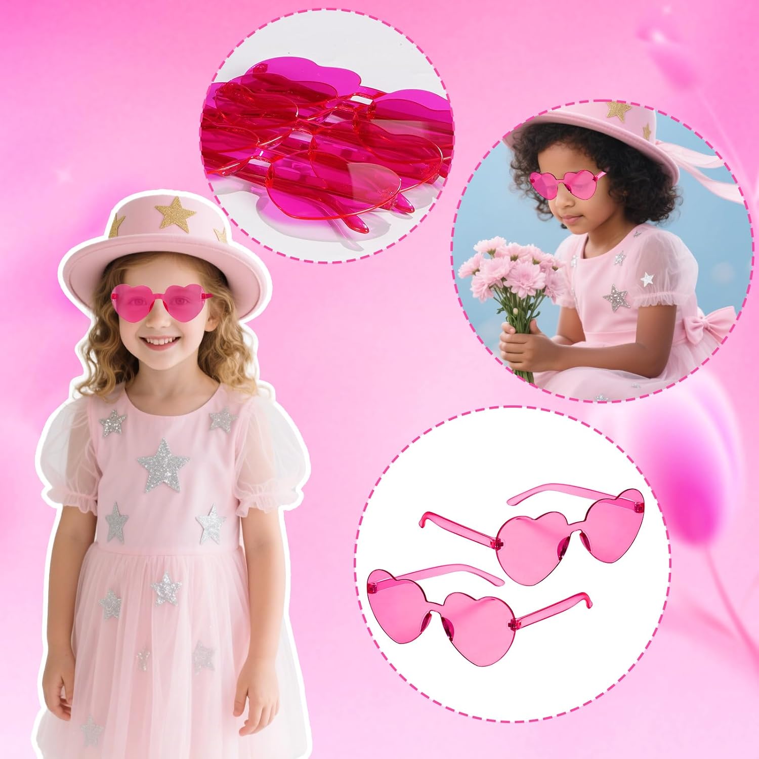 Vanblue 135Pcs Pink Girls Party Favors Princess Theme Birthday Party Decorations, Heart Glasses Straws Goodie Bag Stuffers, Pinata Filler Classroom Rewards for Kids Girls Birthday Gifts Party Supplies