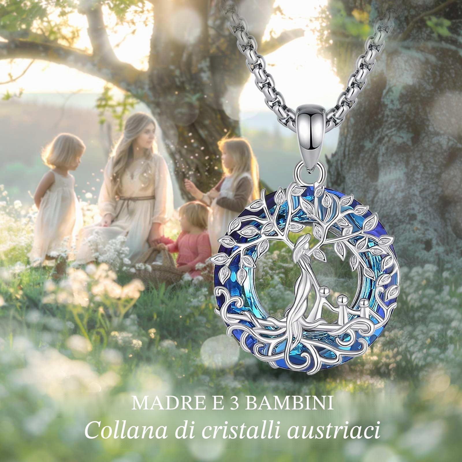 AEONSLOVE Ciondolo Albero della Vita Argento 925 per Mamma Figlia Collana Albero della Vita Donna con Cristallo Turchese Malachite Gioielli con Albero della Vita Regalo Festa della Mamma