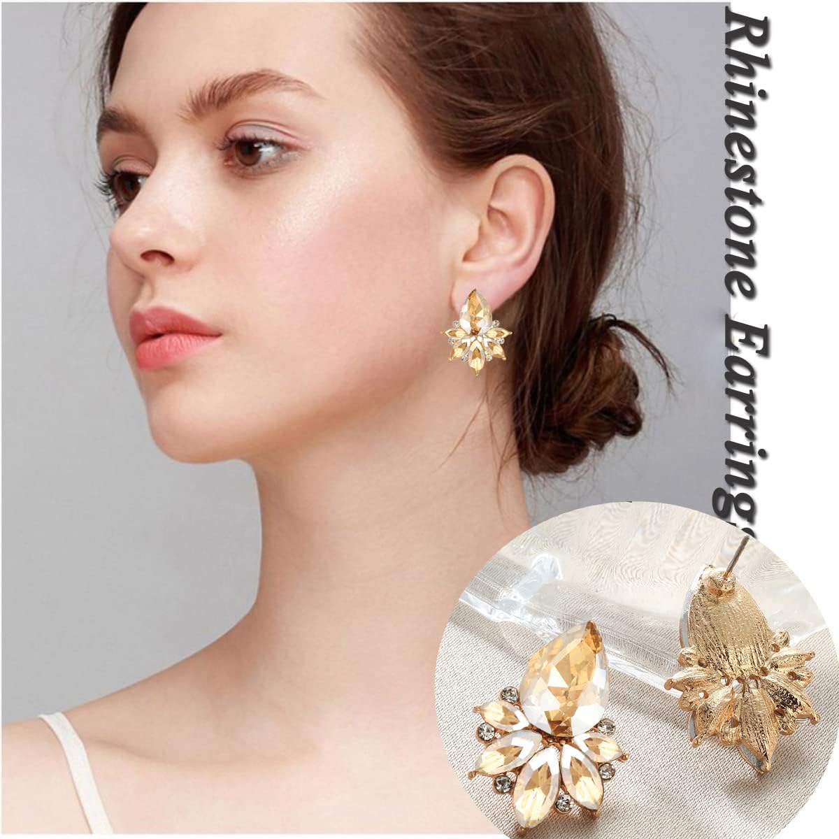 Vintage Rhinestone Earrings Fancy Crystal Cluster Drop Earrings Art Deco Earrings for Women - Image 3