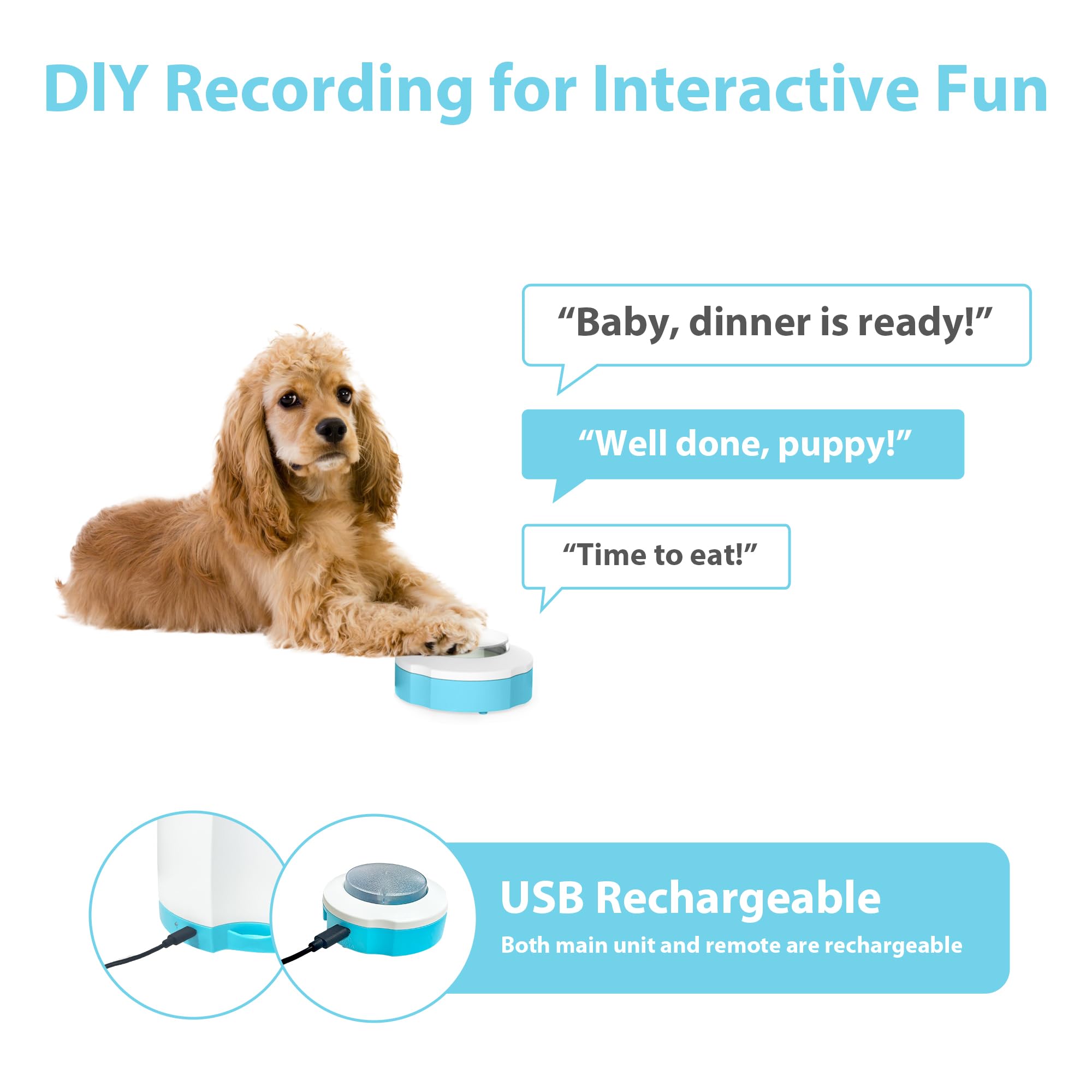 PETGEEK Automatischer Leckerli-Spender für Hunde, Puzzle-Memory-Training, Aktivitätsspielzeug, IQ-Training, Hunde-Knopf-Futterspender, Fernbedienungstaste, Leckerli-Spender für Hunde (Upgrade Blau)