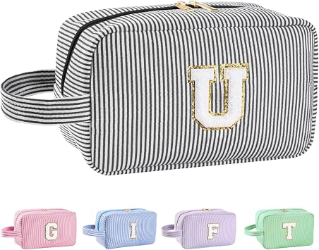 Personalized Initial Makeup Bag A-Z for Women Girls Kids-Black, U