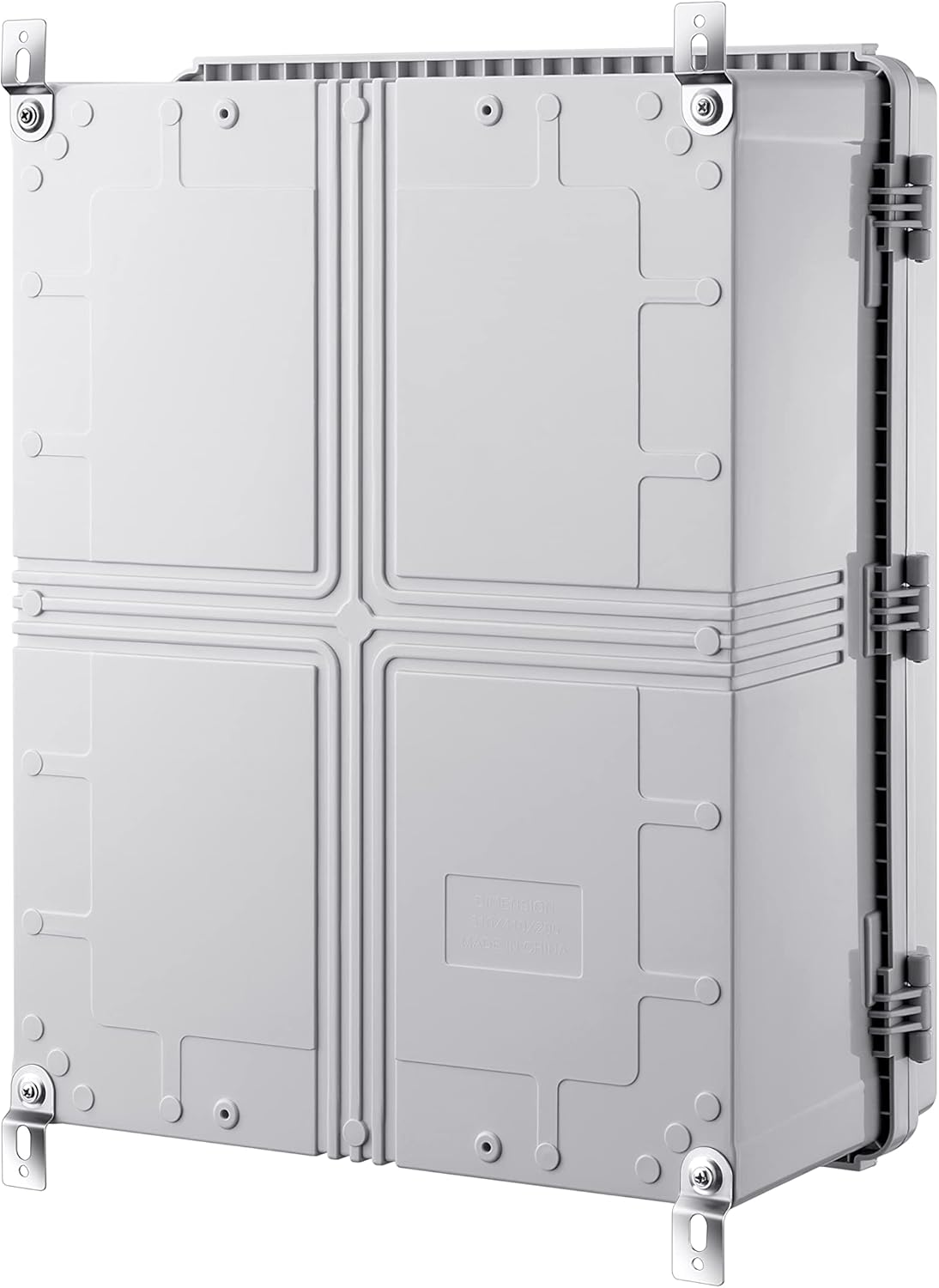 Junction Box, IP67 Waterproof Plastic Enclosure for Electrical Project, Hinged Grey Cover, Includes Mounting Plate and Wall Bracket 510×410×200mm (20"×16.1"×7.9")